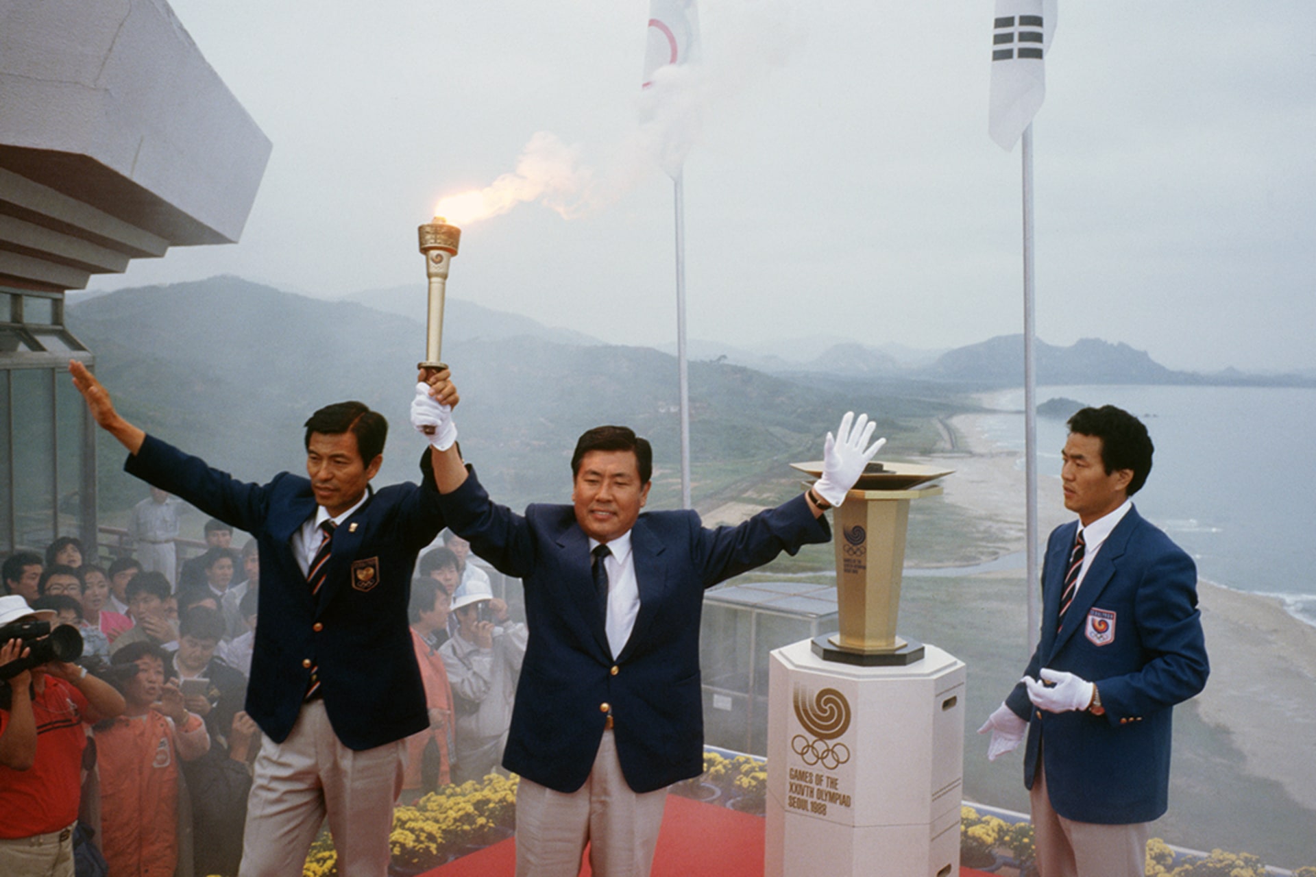 South Korean officials prepare to light the Olympic flame in Seoul. Wally McNamee/Corbis/Getty Images