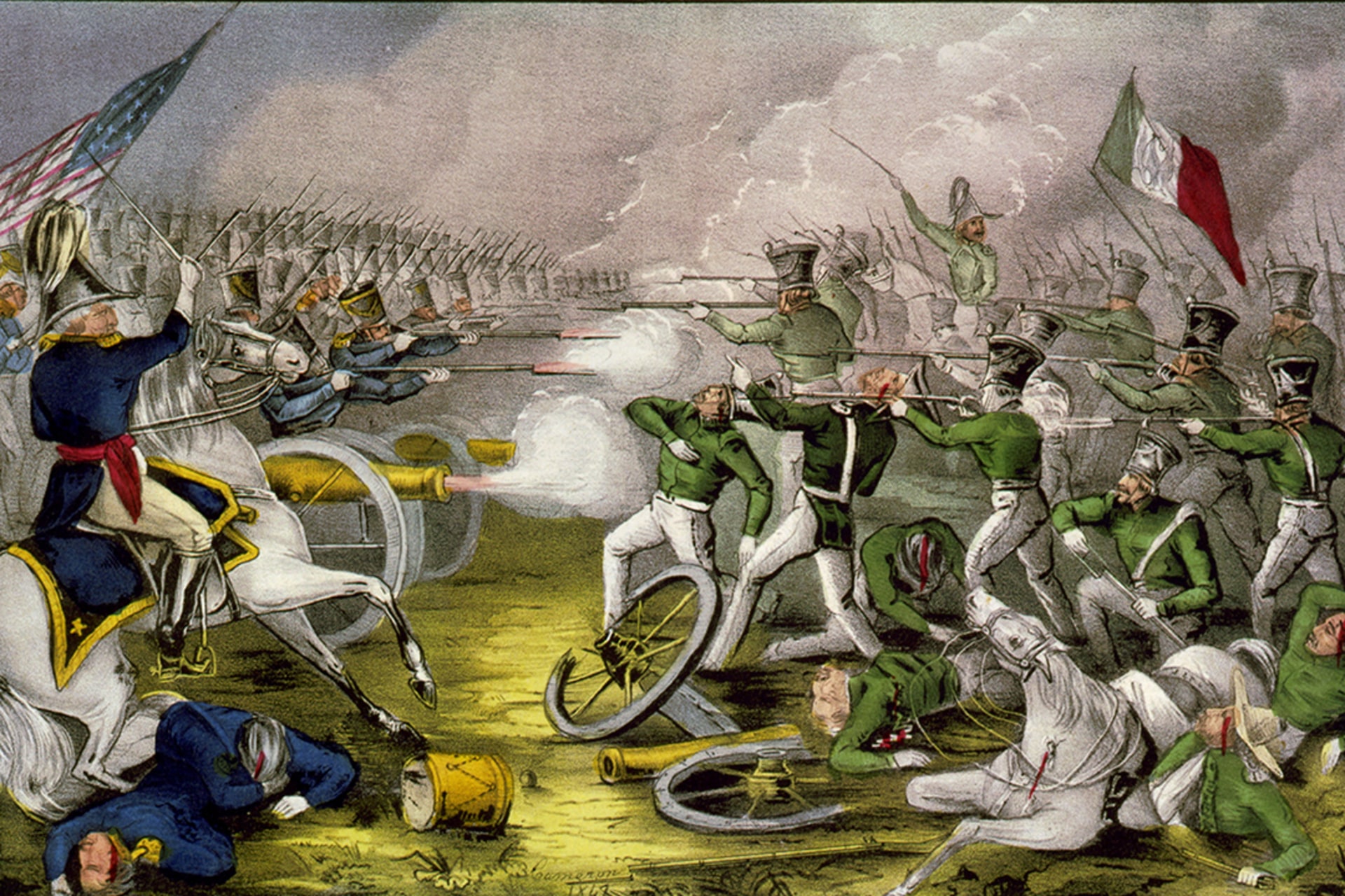 An image depicts the 1847 Battle of Buena Vista between U.S. and Mexican troops. Photo 12/Universal Images Group/Getty Images