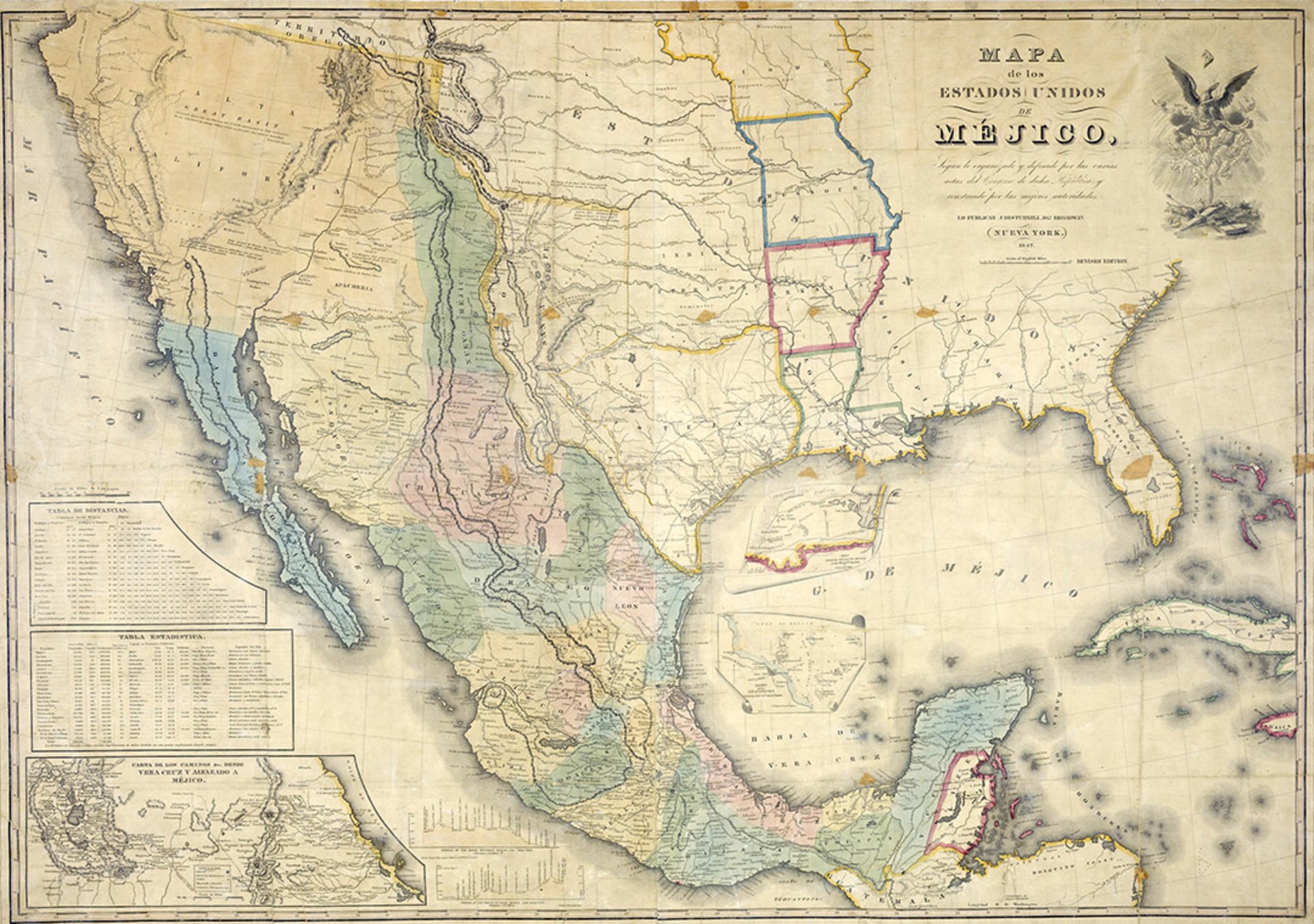 A map shows the territory of the United States in 1847, a year before the Mexican-American War ends. National Archives