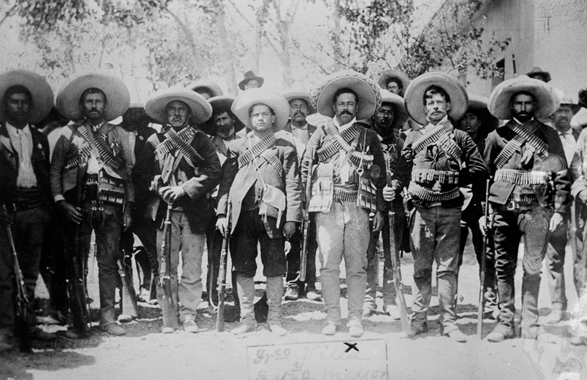 Francisco “Pancho” Villa (center) is seen with several of his men in Hacienda de Bustillos, Chihuahua, Mexico. George Grantham Bain Collection/Library of Congress