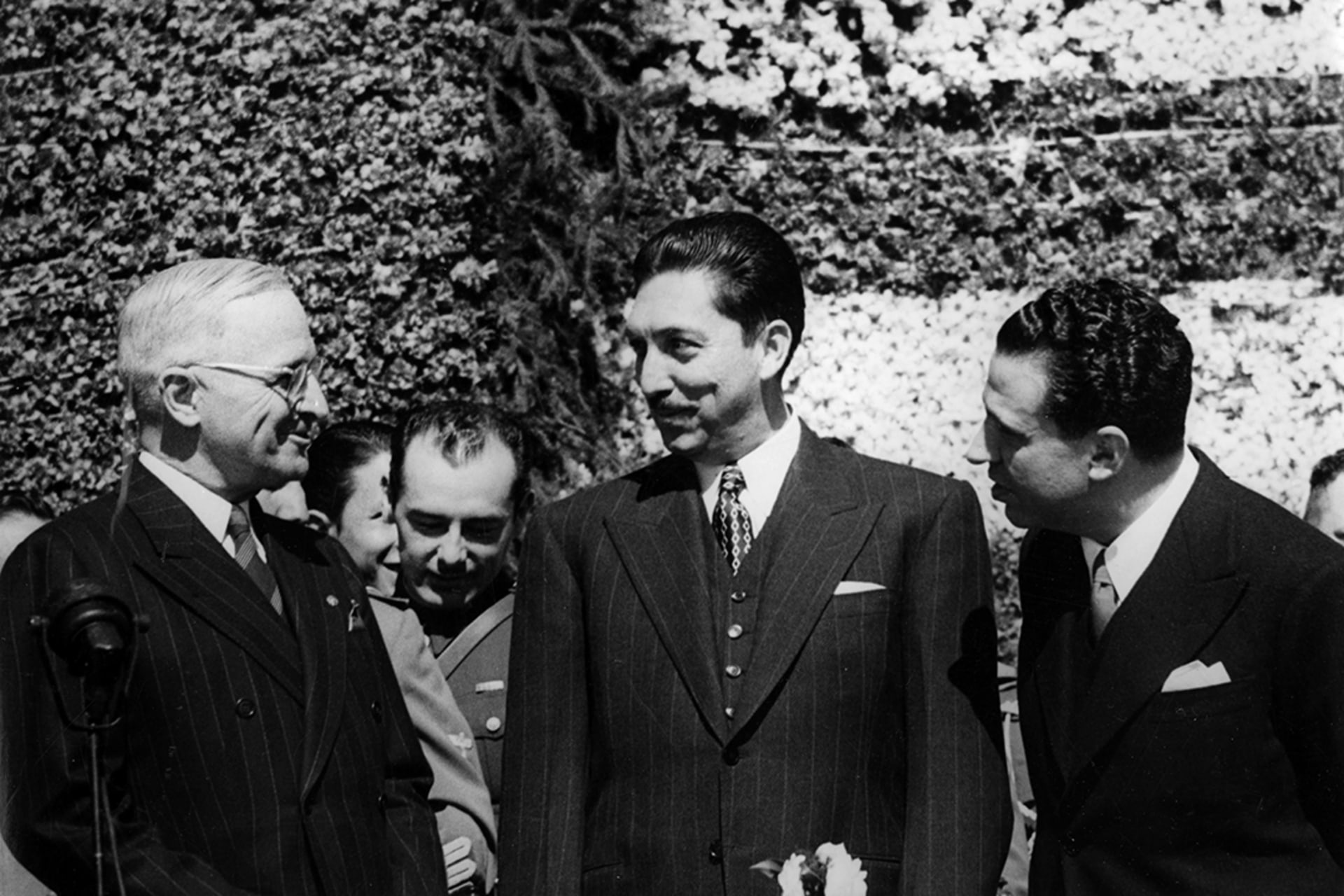 U.S. President Harry S. Truman is declared a guest of honor during a meeting with Mexican President Miguel Alemán Valdés in Mexico City on March 3, 1947. Harry S. Truman Library and Museum