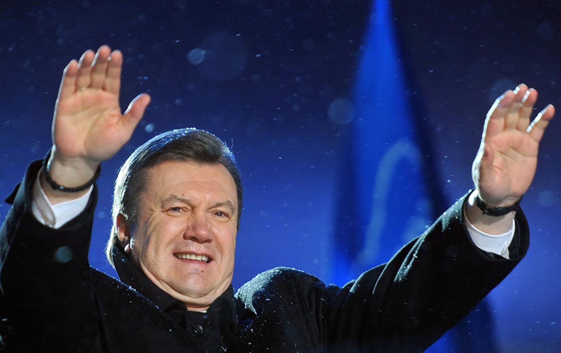 Viktor Yanukovich greets his supporters during a rally in Kyiv. 

