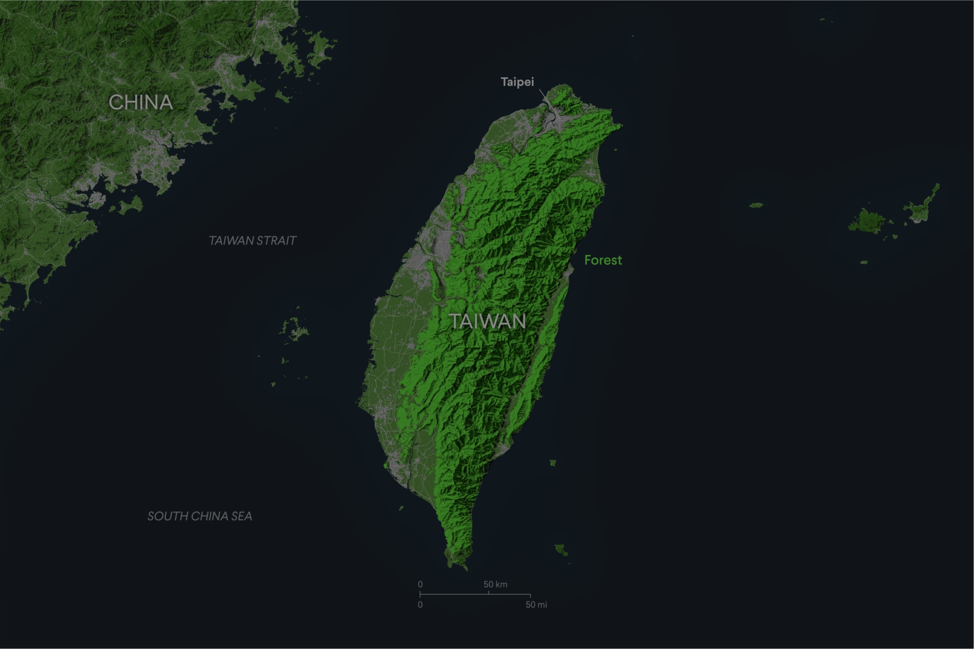 Map showing Taiwan's terrain.