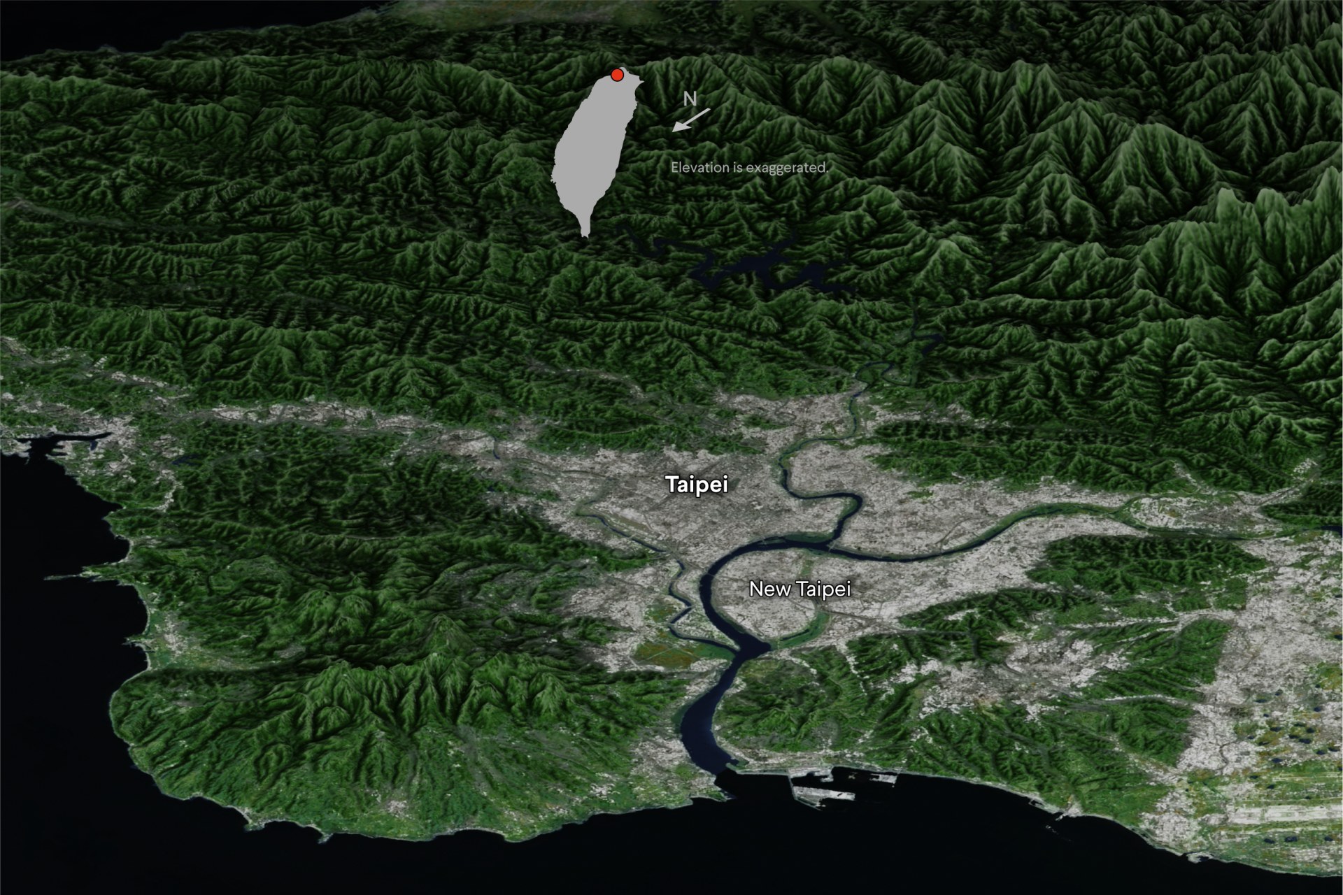 Map showing terrain of Taipei City.