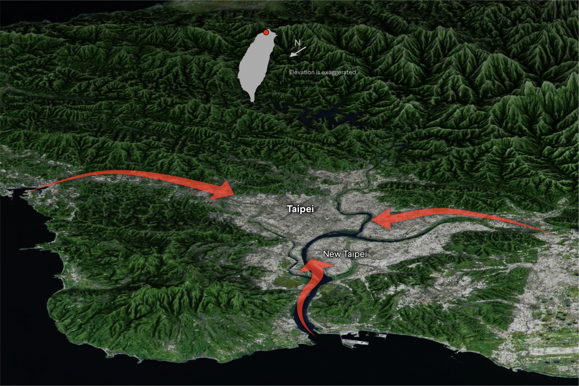Maps showing invasion routes into Taipei.