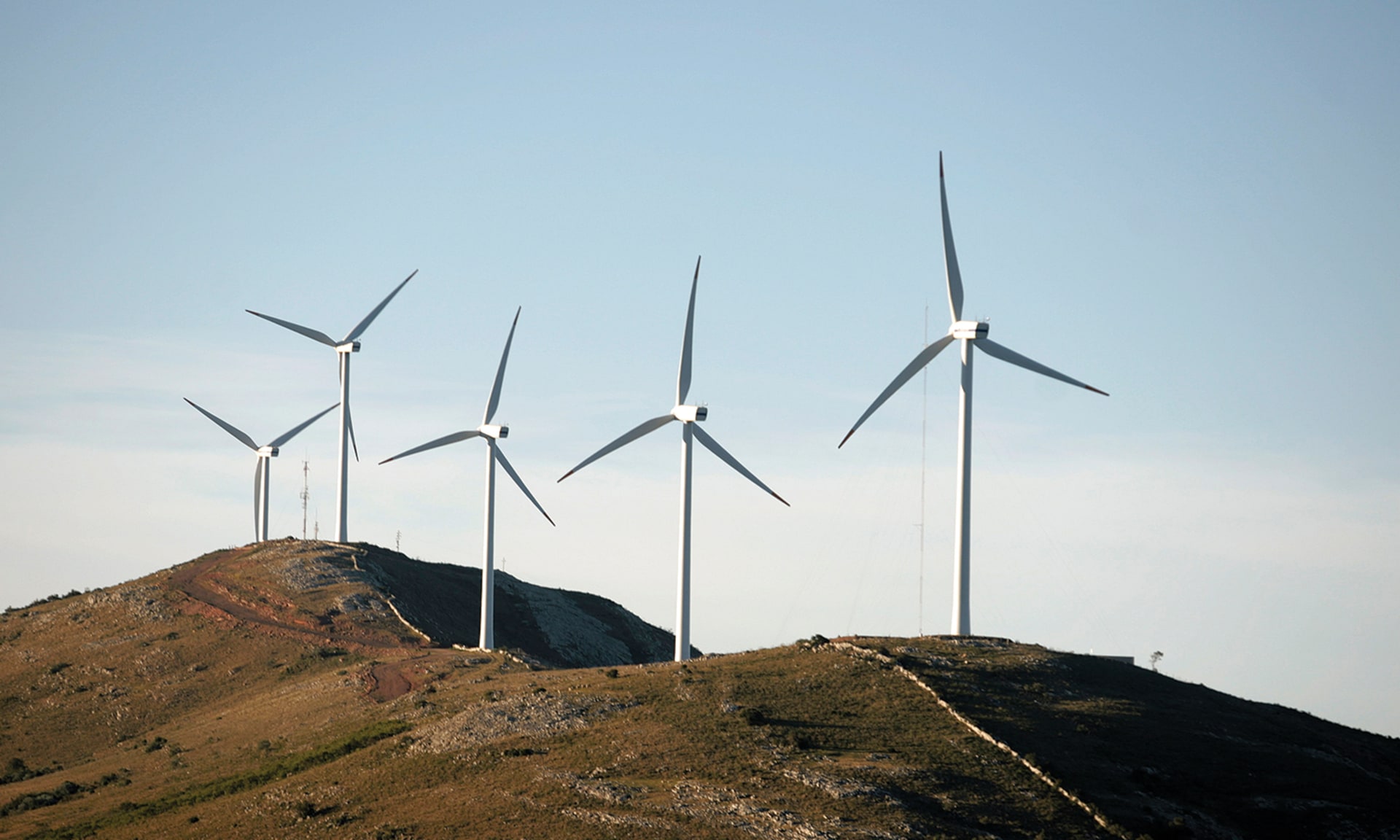 Windmills on a hill near Montevideo, Uruguay.