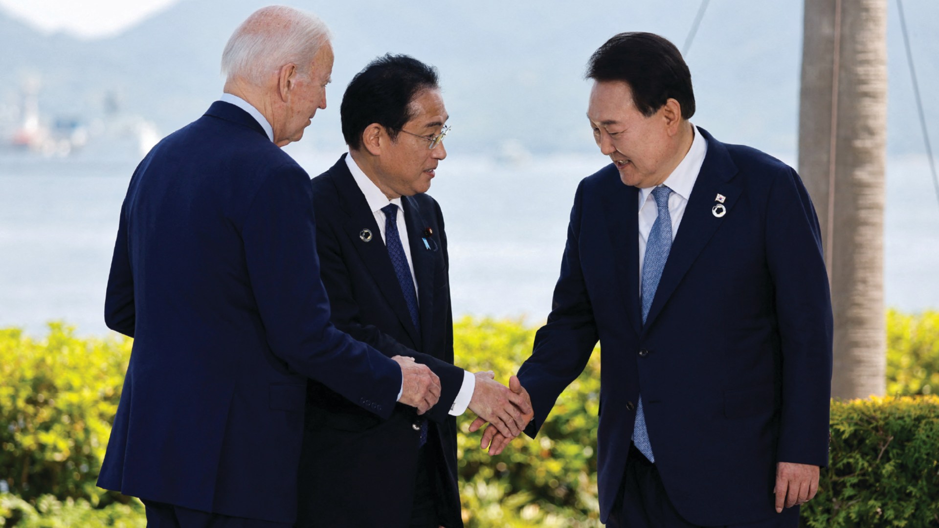 U.S. President Joe Biden, Japan’s Prime Minister Fumio Kishida, and South Korea’s President Yoon Suk Yeol hold a trilateral meeting during the G7 Summit in Hiroshima, Japan, on May 21, 2023.