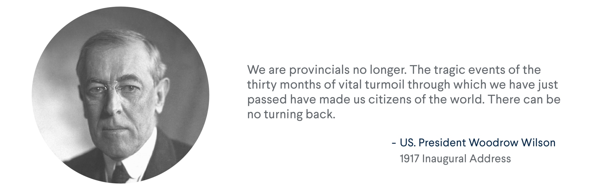 President Woodrow Wilson's 1917 Inaugural Address quote: ”We are provincials no longer...” For more info contact us at education@cfr.org.