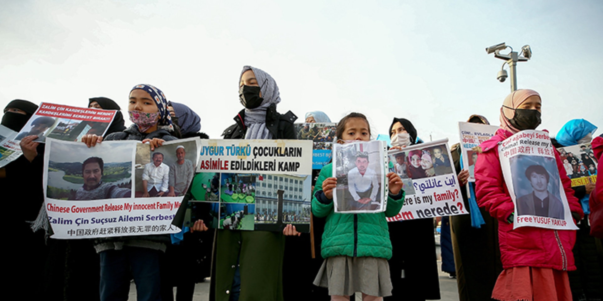 Uyghur Turks living in Istanbul, who cannot contact their relatives in Xinjiang Uyghur Autonomous Region, gather to protest against China outside the Chinese Consulate-General in Sariyer district of Istanbul, Turkey, on February 11, 2021.