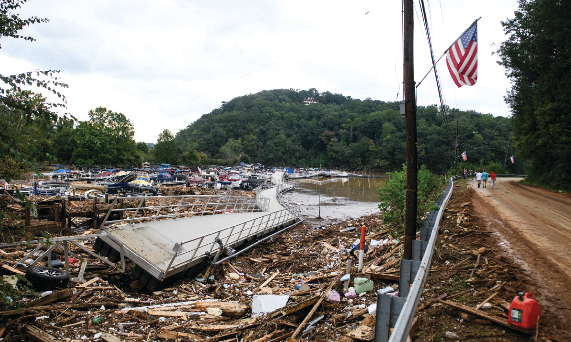 A bridge collapsed after heavy rains from Hurricane Helene in Lake Lure, North Carolina. on September 28, 2024.