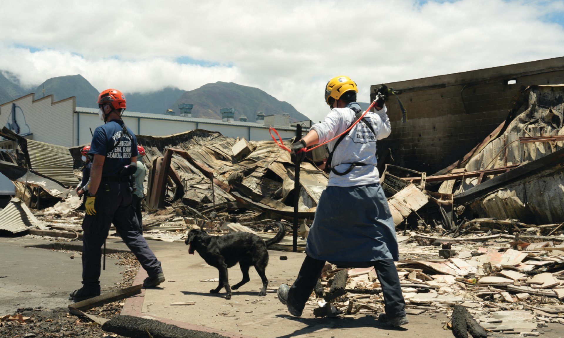 Members of FEMA search through the wildfire-destroyed neighborhoods in Lahaina, Hawaii, U.S. August 13, 2023.