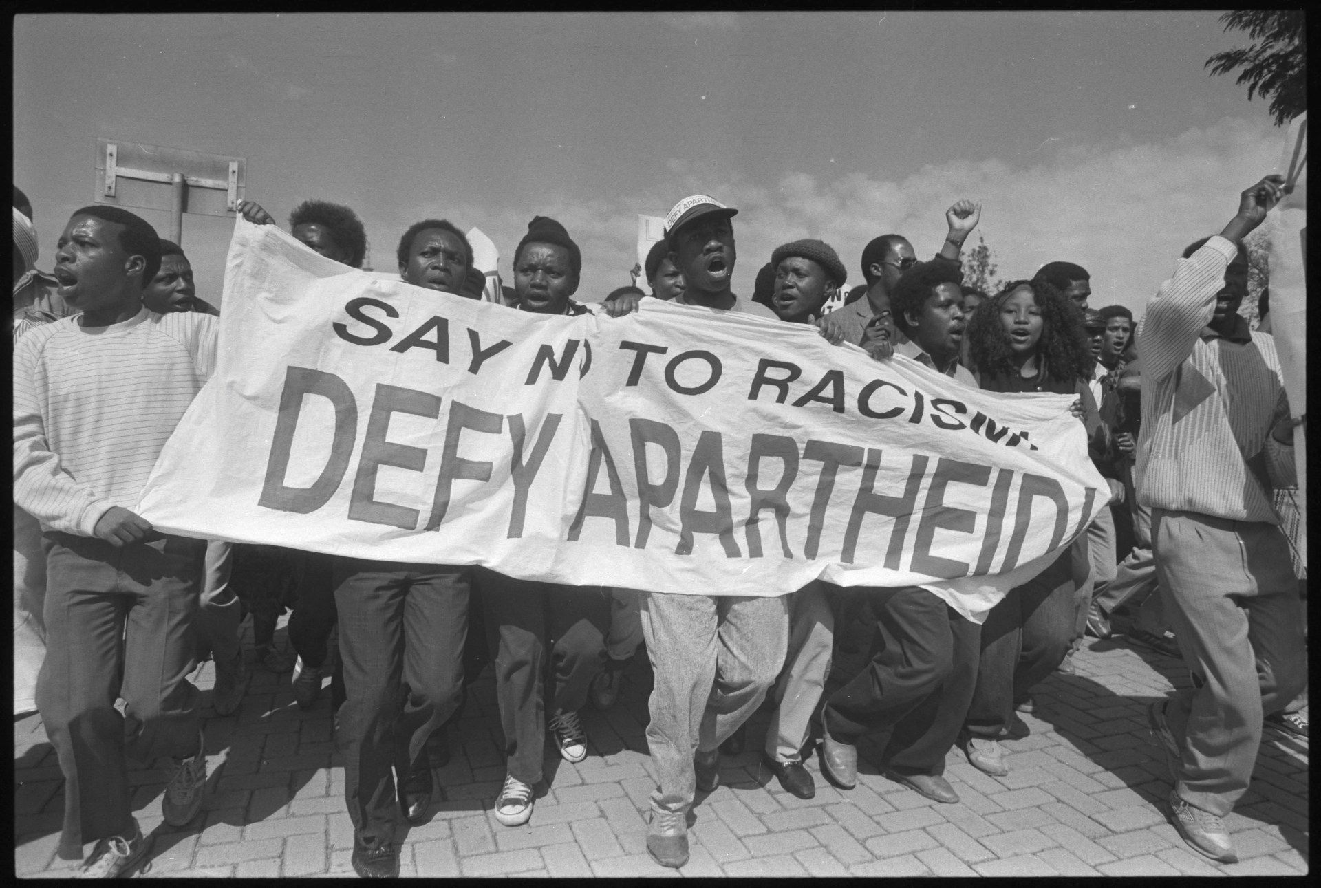 Anti-apartheid activists protest against segregation in Johannesburg South Africa, on August 2, 1989.