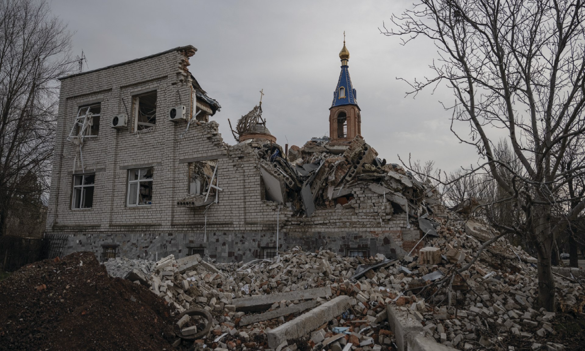 A view of demolished building in the Zaporizhia region of Ukraine on December 05, 2023. 