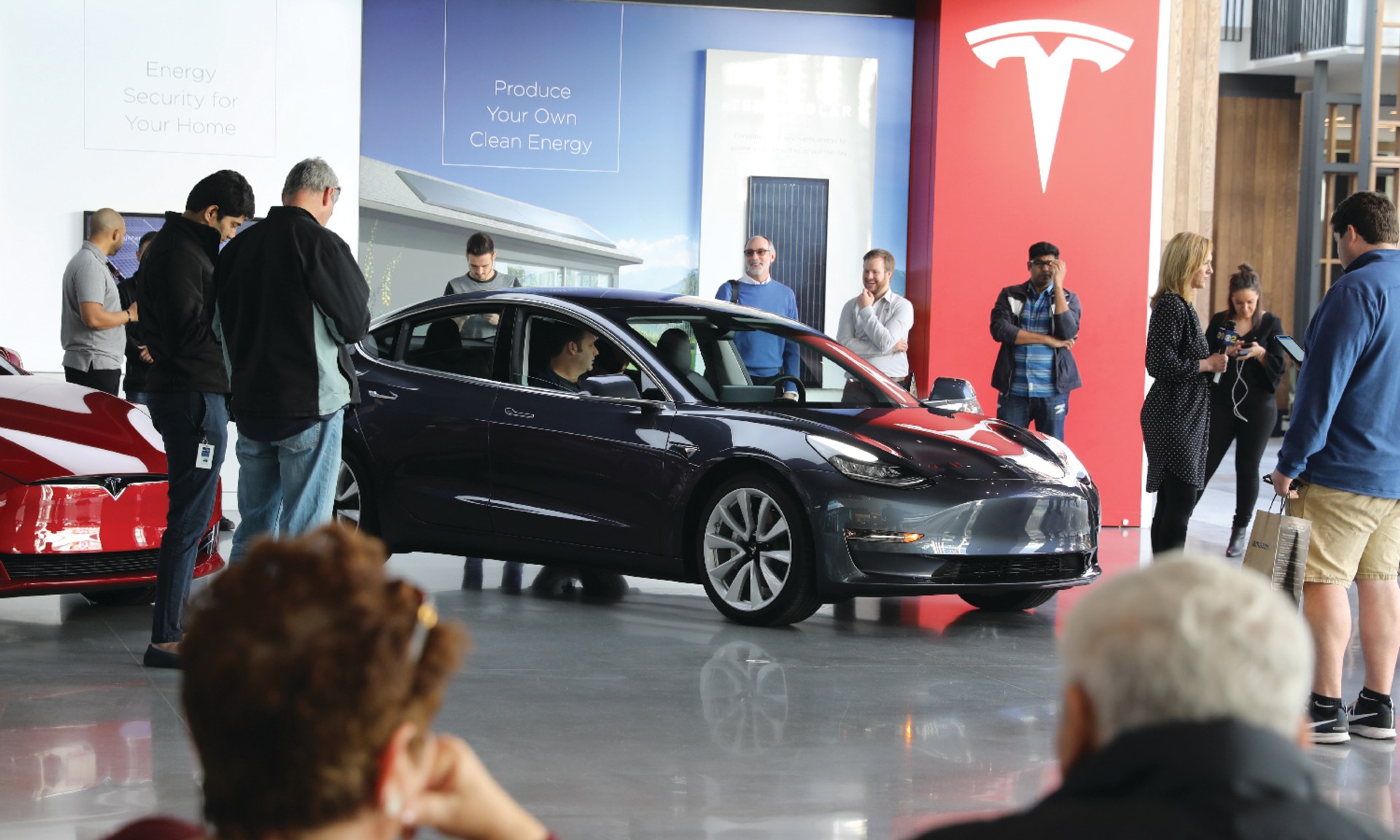  A Tesla car is displayed in a showroom in Los Angeles, California, on January 12, 2018. 