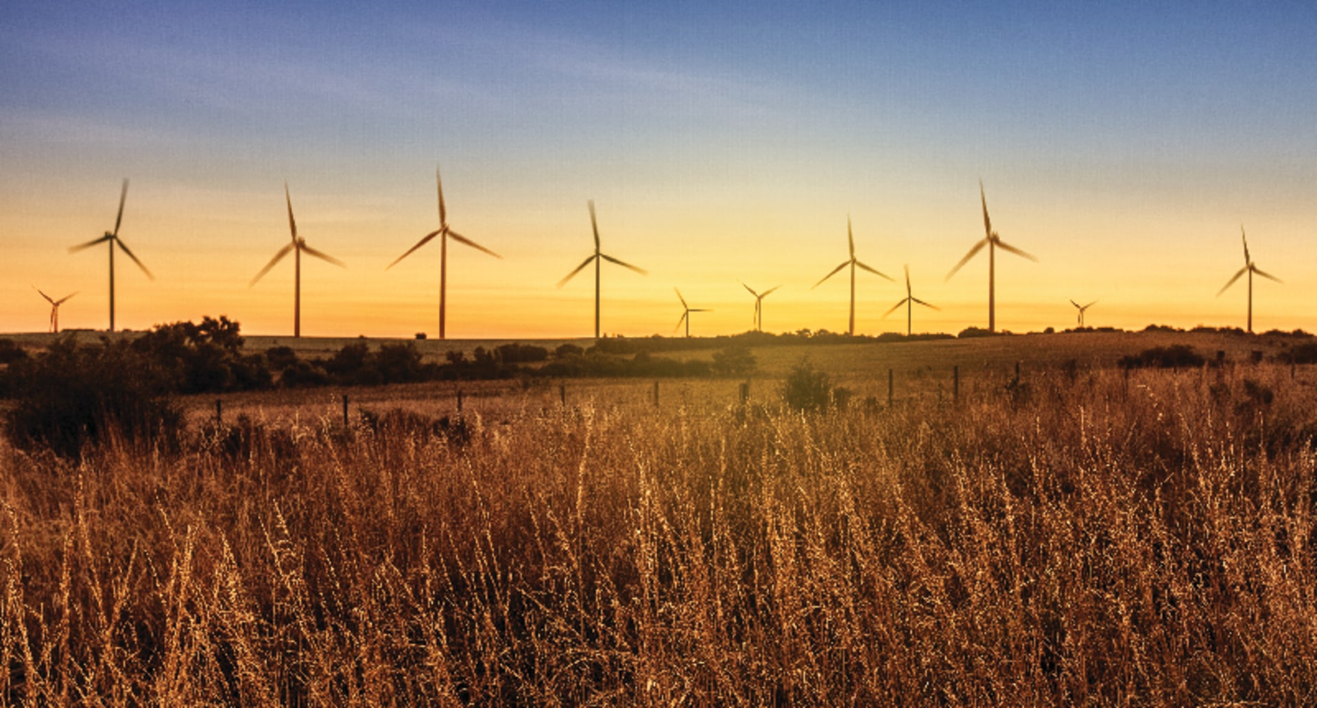 Wind farm in Uruguay at Sunset