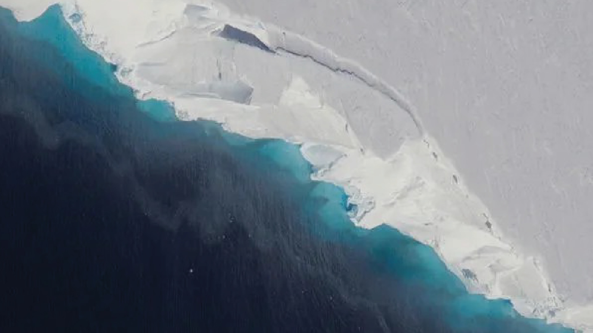 Aerial view of the giant Thwaites Glacier in Antarctica. 