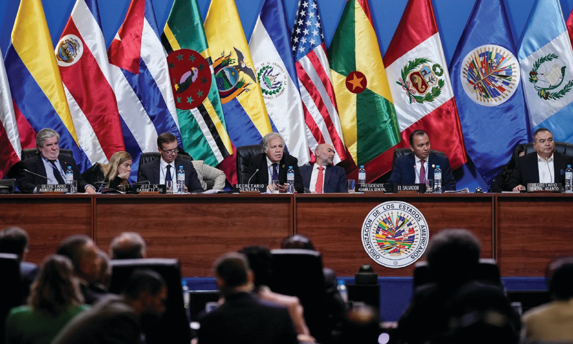Secretary-General of the Organization of American States (OAS) Luis Almagro heads a session at the OAS 52nd General Assembly, in Lima, Peru on October 7, 2022.