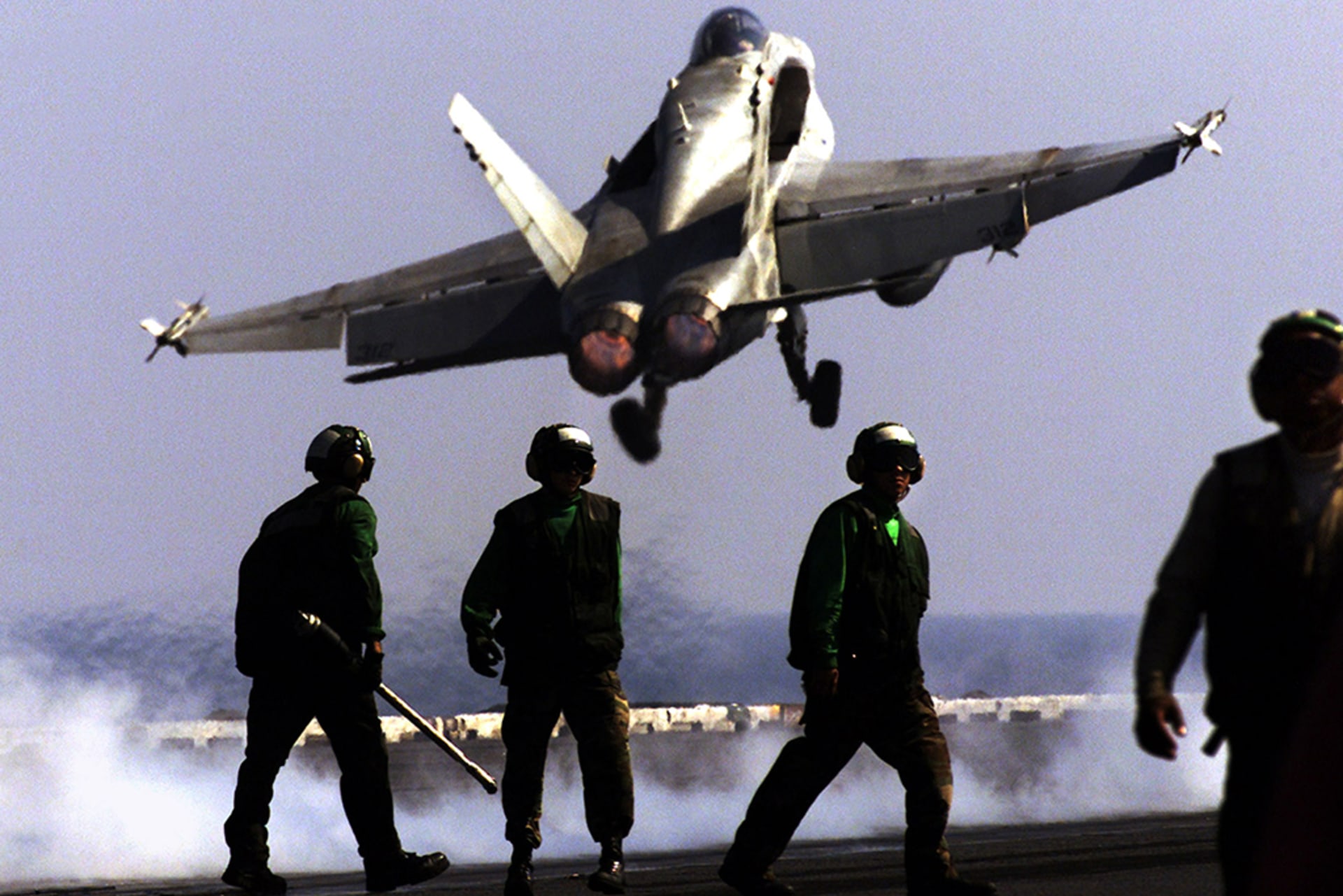 A Navy F-18 Hornet takes off from the aircraft carrier USS Carl Vinson in the Arabian Sea, on November 12, 2001. Planes from the ship took part in Operation Enduring Freedom strikes against al-Qaeda and Taliban targets inside Afghanistan.