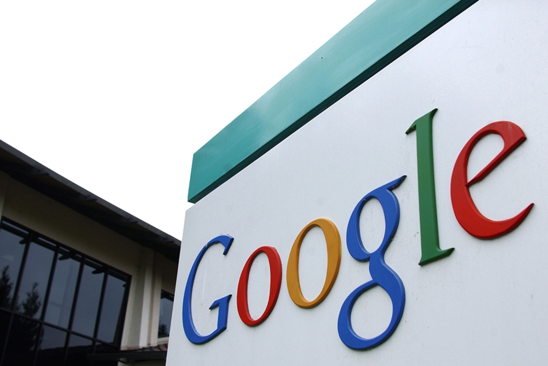 The Google logo is seen outside the company headquarters in Mountain View, California, on August 18, 2004.