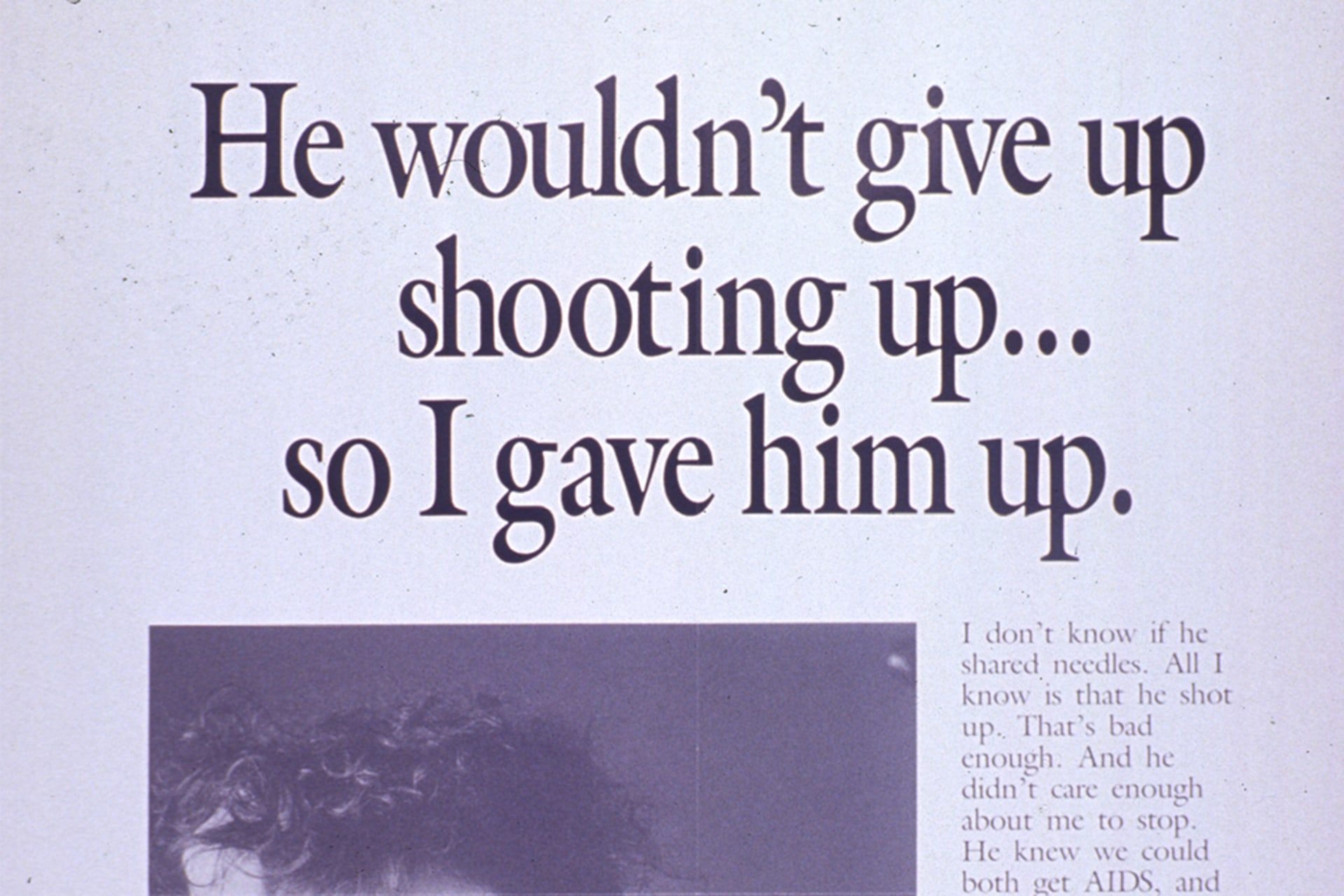 A CDC poster from the 1980s warning of the risk of AIDS transmission from injection drug use involving dirty needles.