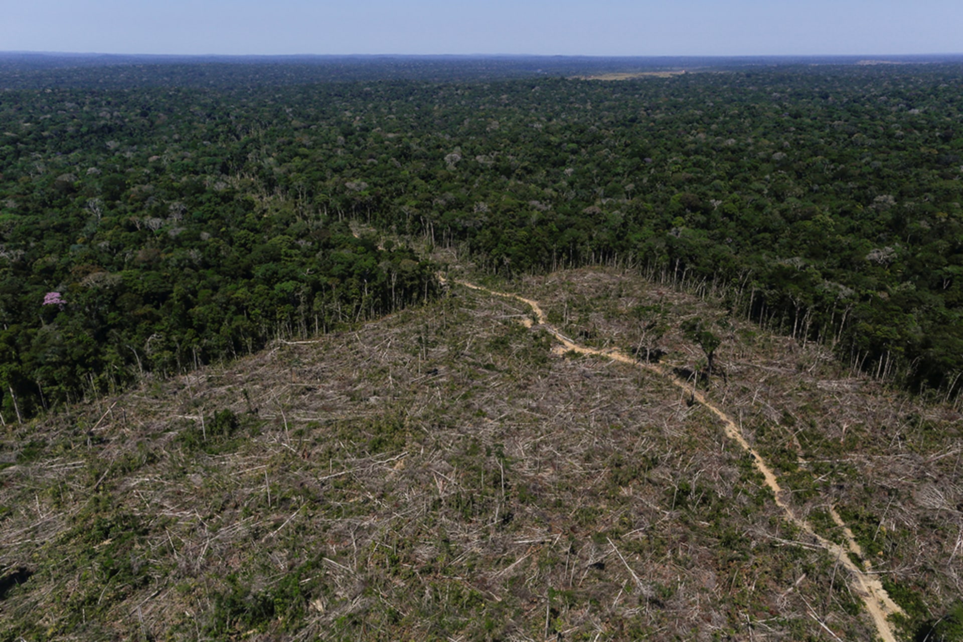 An aerial view of deforested land in the Amazon, Brazil, taken on July 27, 2017.