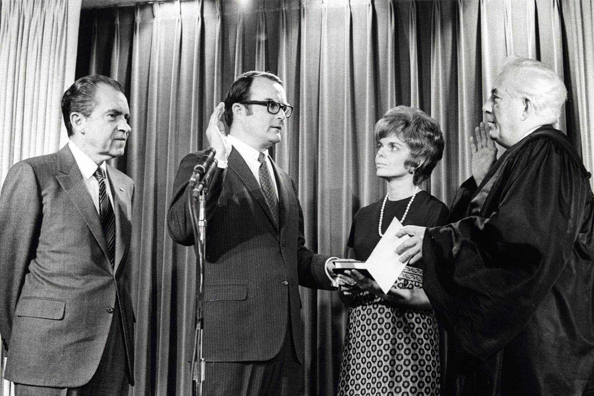 William Ruckelshaus swearing in as the first Administrator of the U.S. Environmental Protection Agency (EPA) with President Richard Nixon, on December 4, 1970.