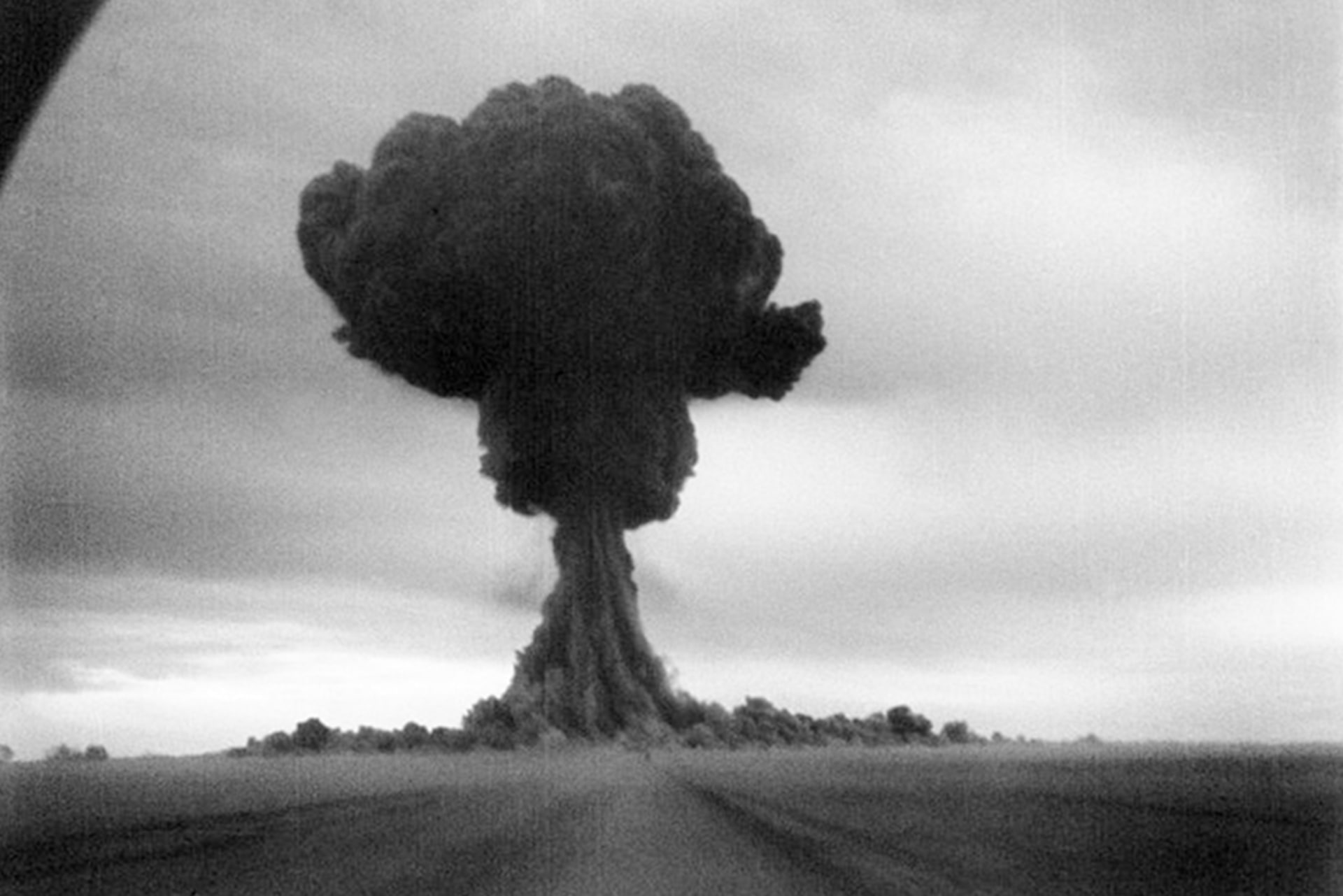 A mushroom cloud rises following the first Soviet atomic bomb test.