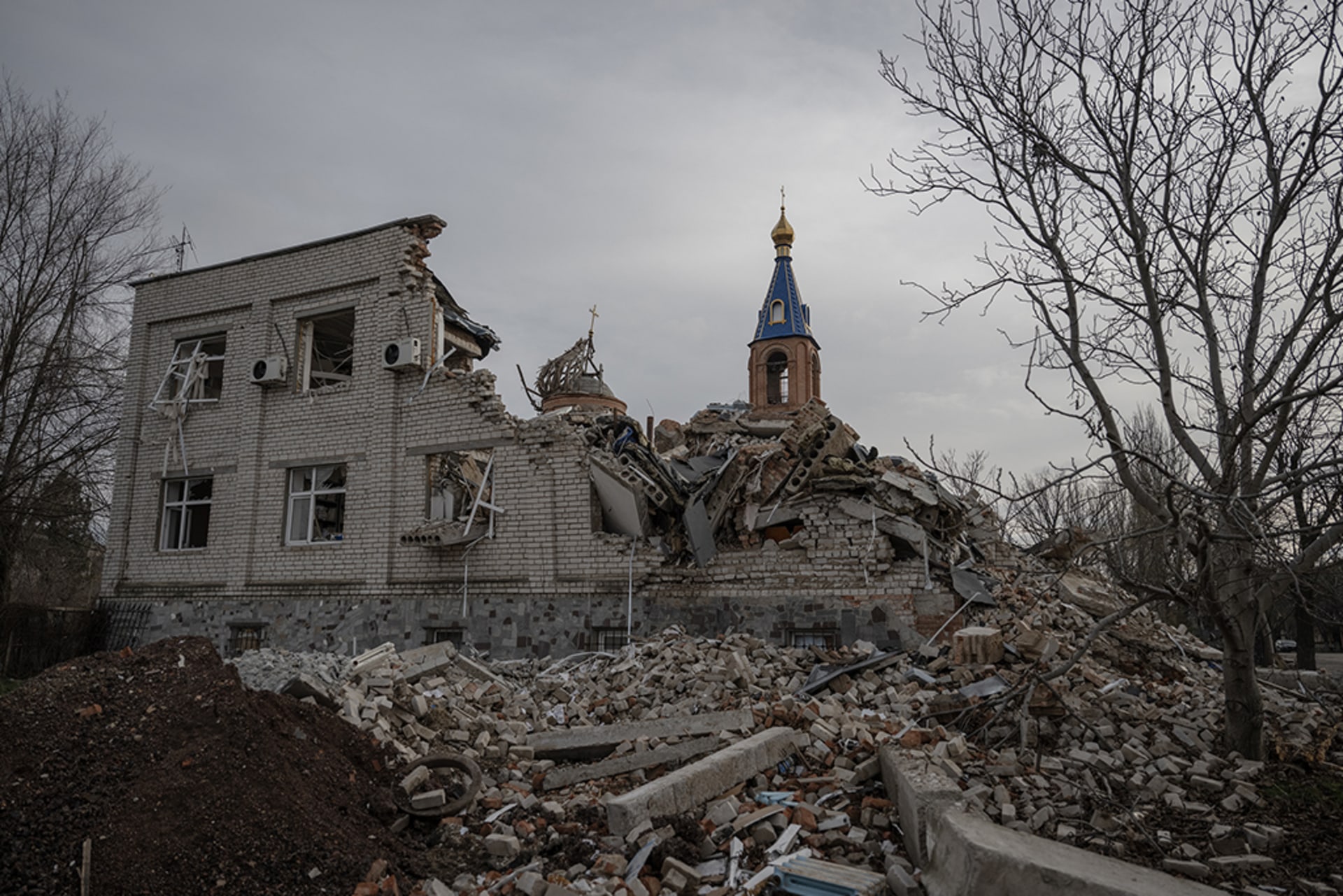 A view of a demolished building in Ukraine.