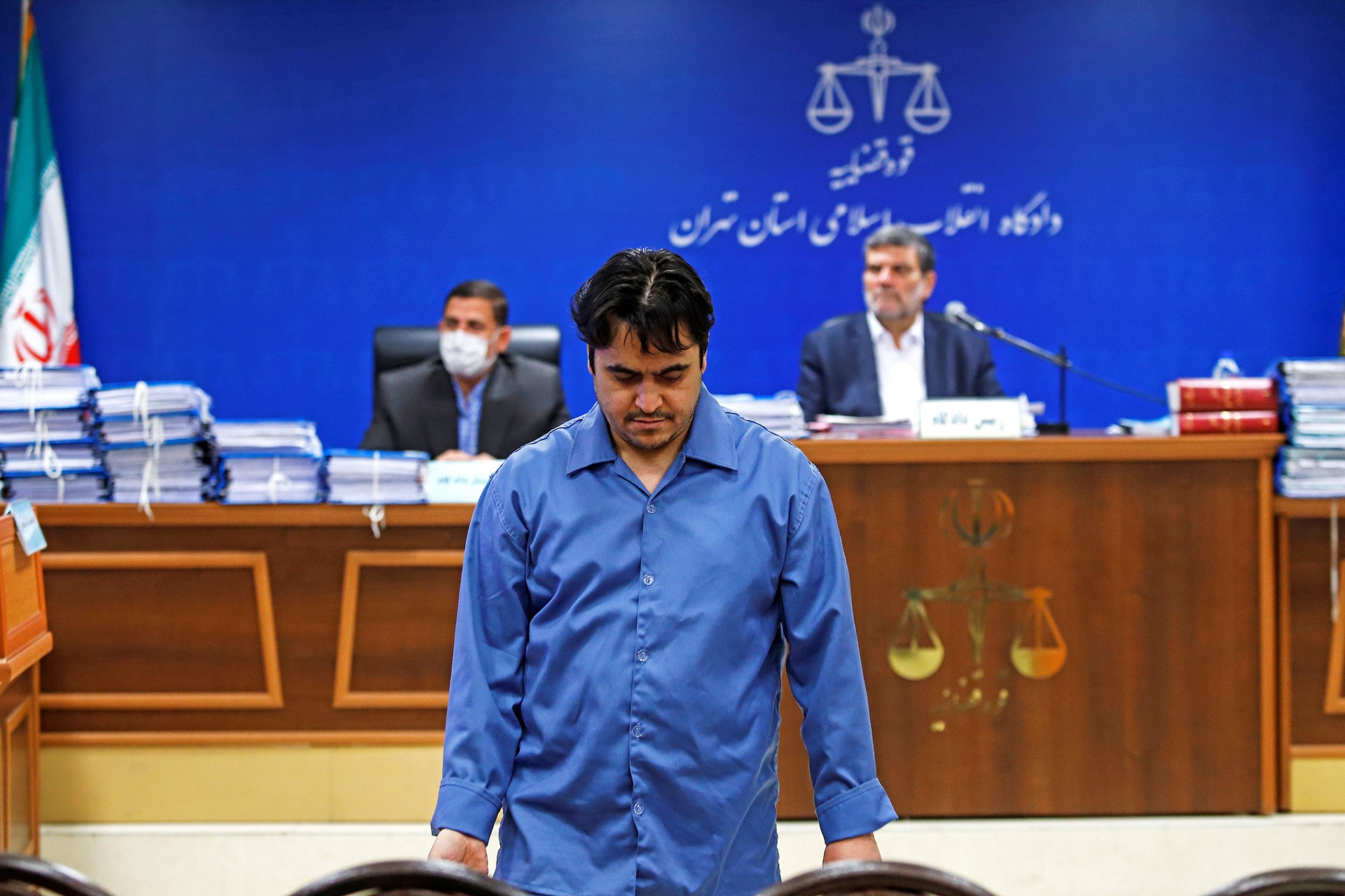 Ruhollah Zam, a dissident journalist who was captured in what Tehran calls an intelligence operation, is seen during his trial in Tehran, Iran June 2, 2020.