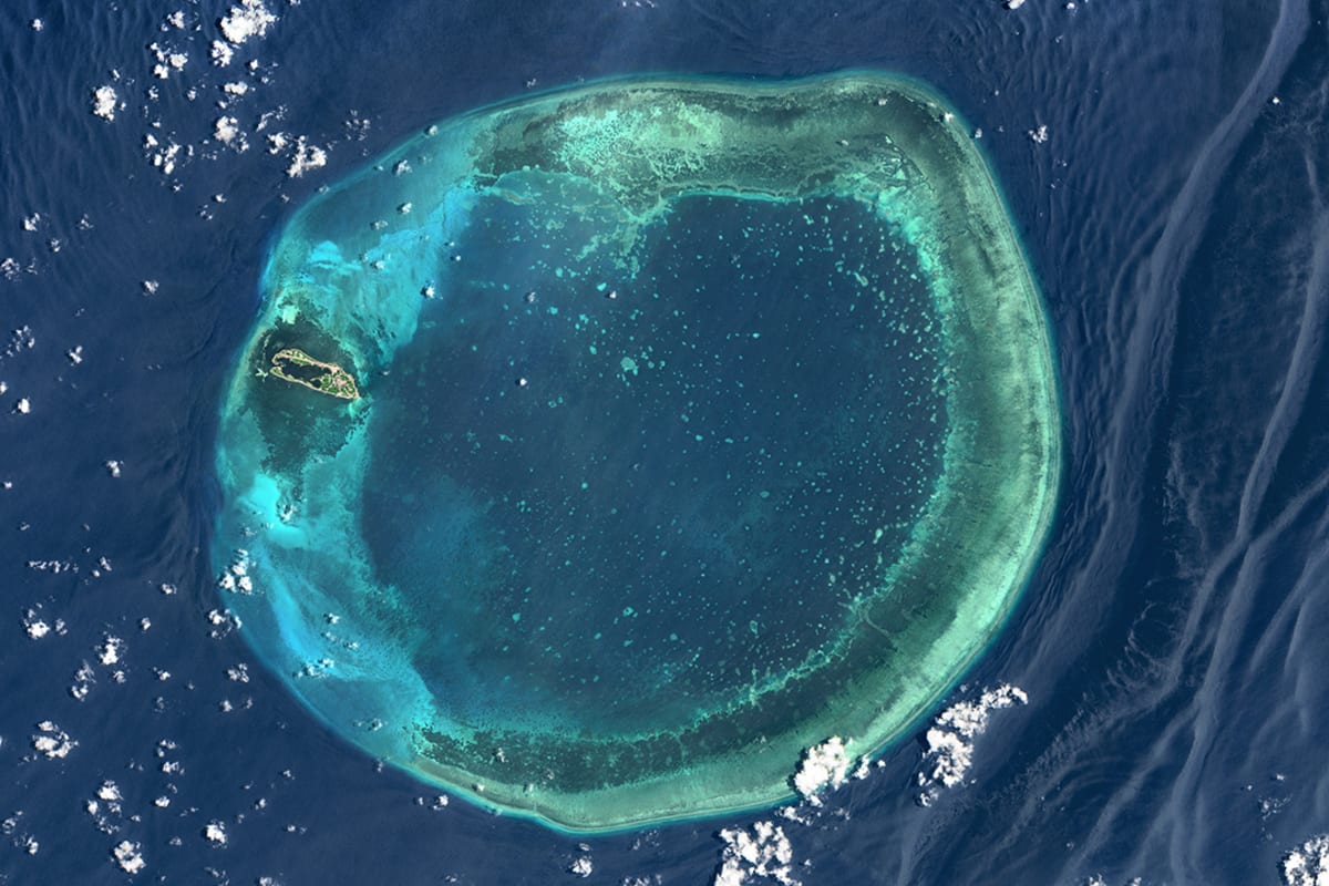 Pictured is an aerial view of Dongsha Atoll, also known as Pratas Atoll, in the South China Sea, on July 27, 2020.