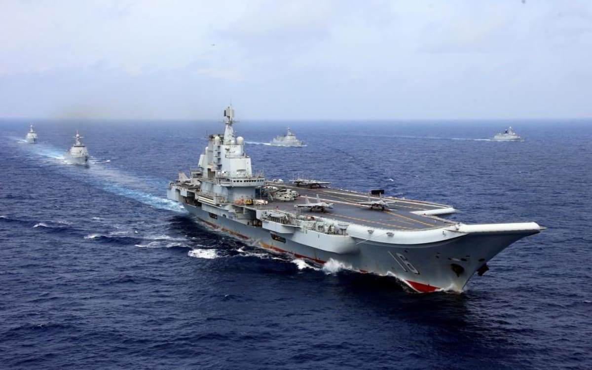 China's aircraft carrier Liaoning takes part in a military drill in the western Pacific Ocean on April 18, 2018. 