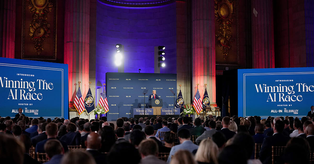 Photograph accompanying Trump stakes US AI policy on a one-year lead over China