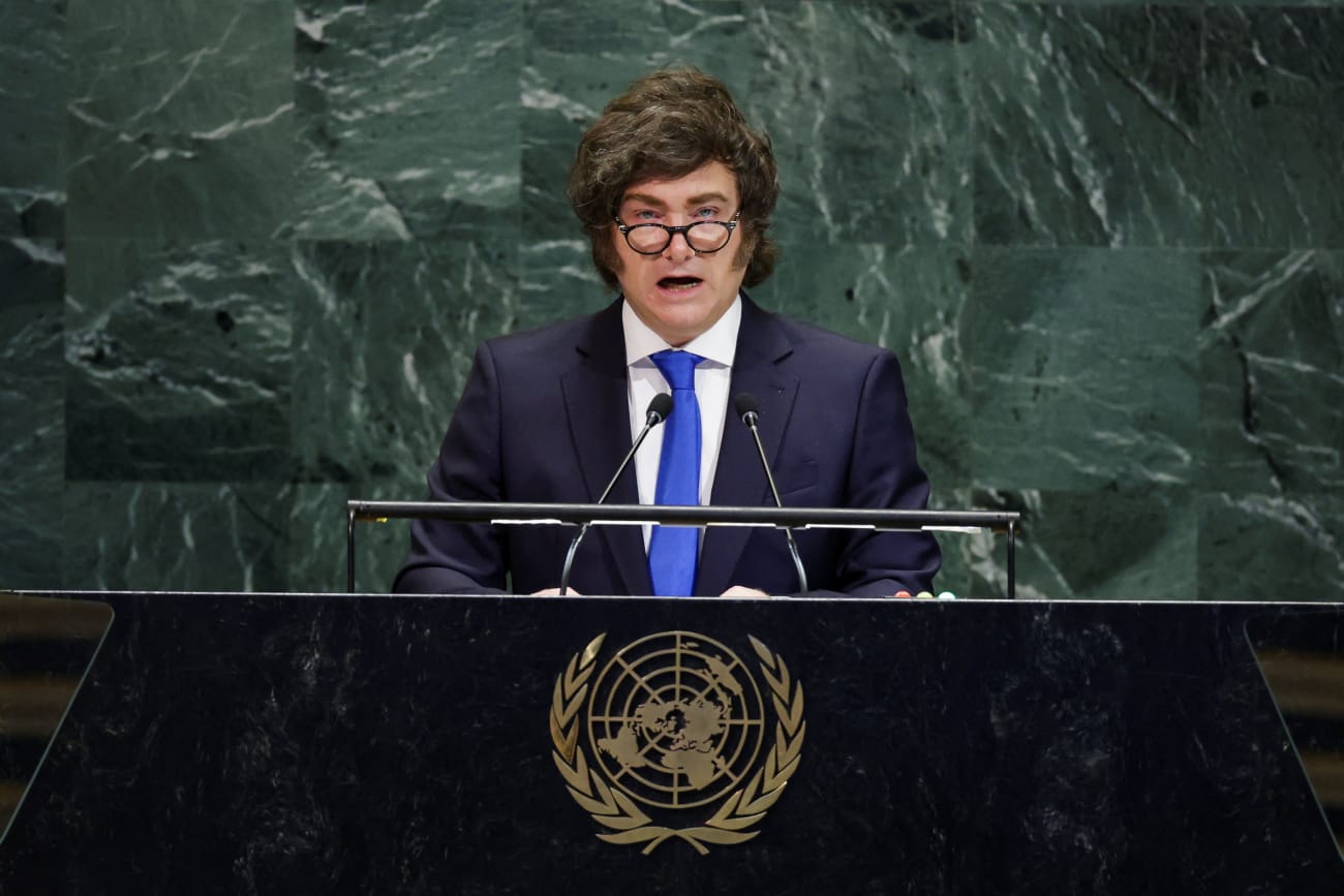 Argentina's President Javier Milei addresses the eightieth United Nations General Assembly, at the UN headquarters, in New York City, on September 24, 2025.