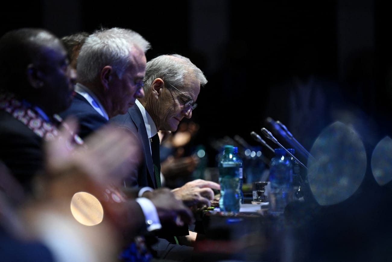 Norway's Prime Minister Jonas Gahr Store listens during the Global Fund event on November 21, 2025, in Sandton, Johannesburg, South Africa, ahead of the G20 Summit, which begins tomorrow. Leon Neal/Pool via REUTERS