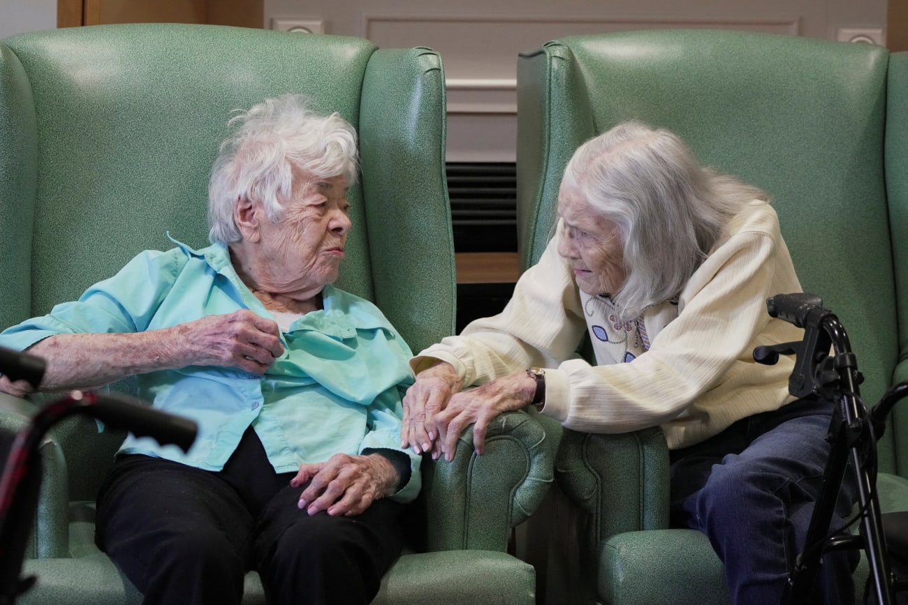Memory care patients visit during the music hour at the Ave Maria Home, an assisted living center for seniors, in Bartlett, Tennessee, on September 19, 2023.