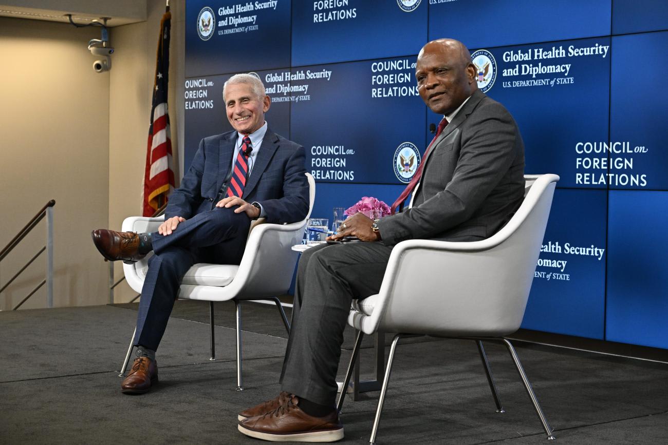 Dr. John Nkengasong and Dr. Anthony Fauci speak at the Global Health Security and Diplomacy in the Twenty-First Century Symposium