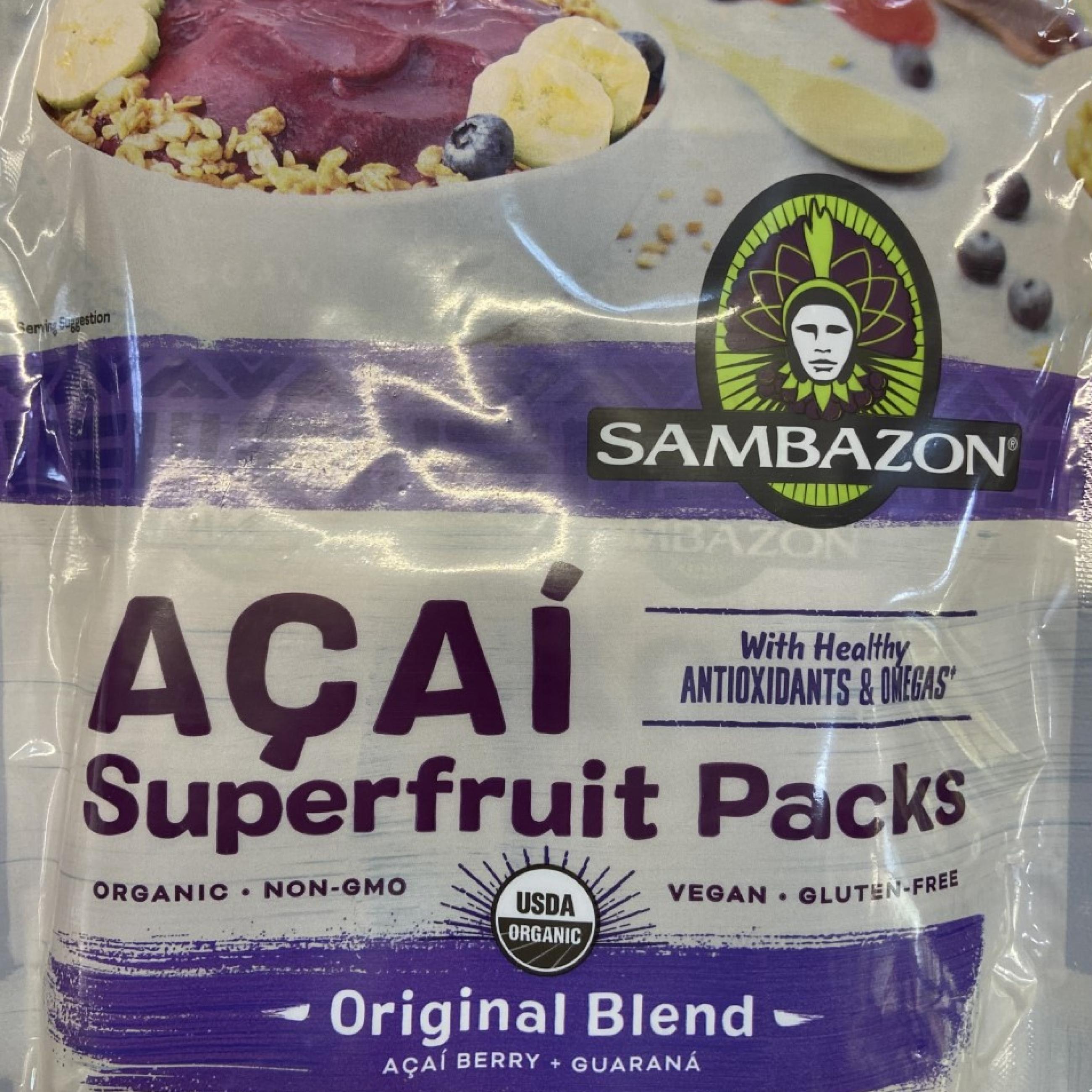 A packet of Sambazon Frozen Açai Packets