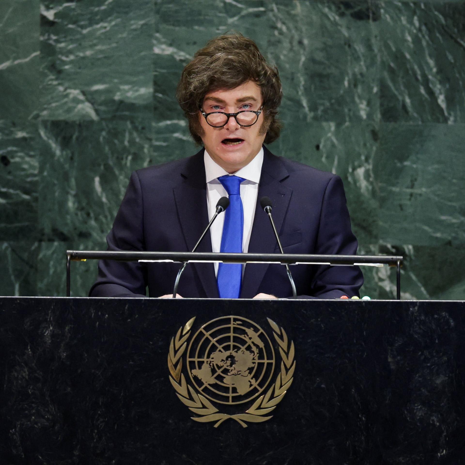 Argentina's President Javier Milei addresses the eightieth United Nations General Assembly, at the UN headquarters, in New York City, on September 24, 2025.