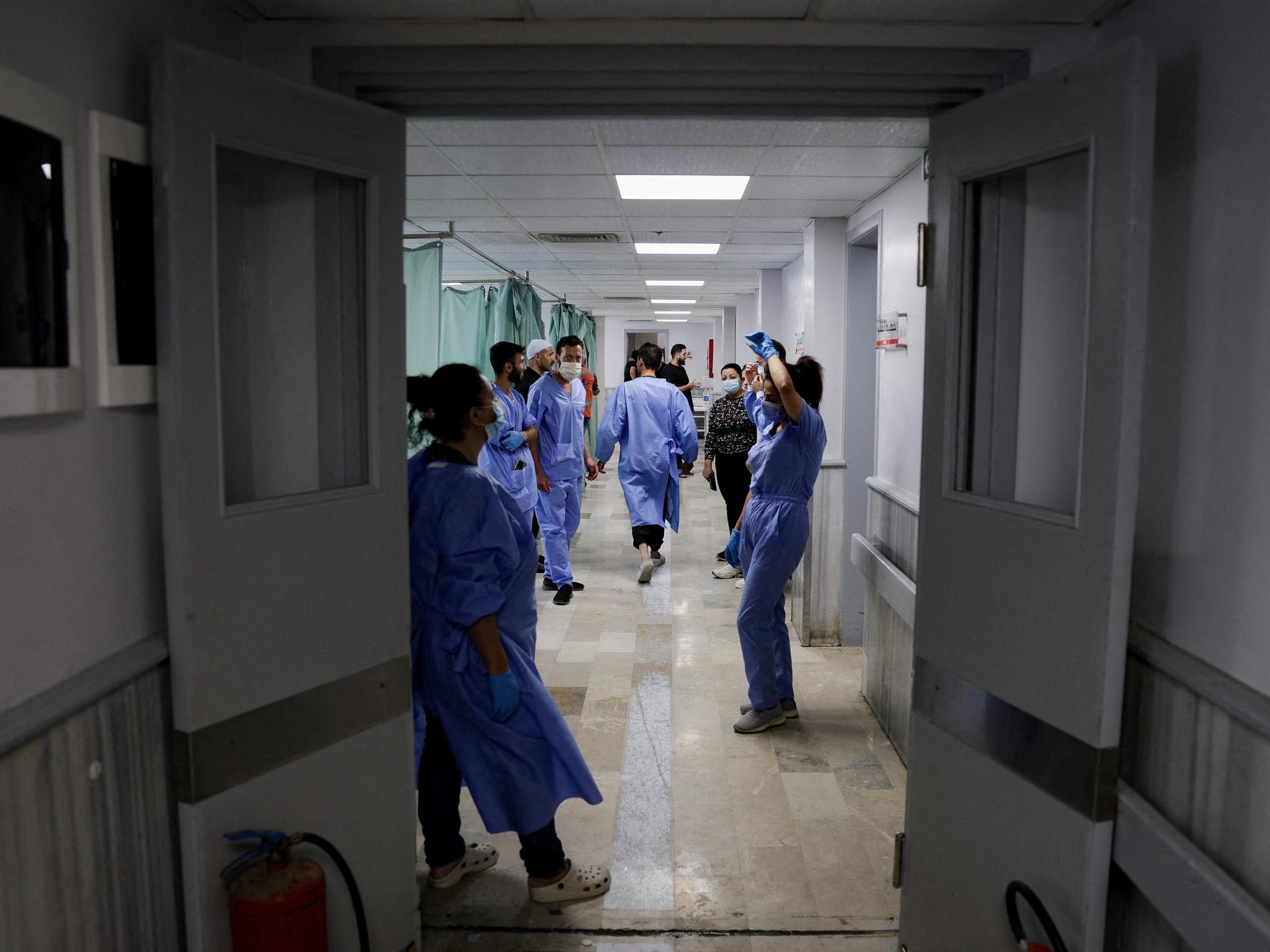 Medical personnel work at a hospital, following deadly clashes between Druze fighters, Sunni Bedouin tribes, and government forces, Sweida, Syria, on July 25, 2025.