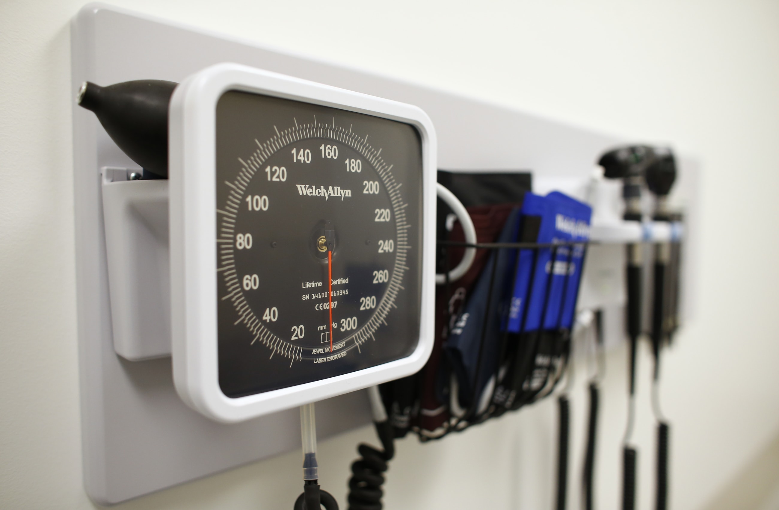 Medical equipment is pictured on the wall of an examination room, in San Diego, California, on November 17, 2014.