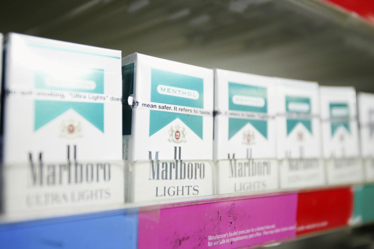 Menthol flavored cigarettes are displayed in a store in New York.