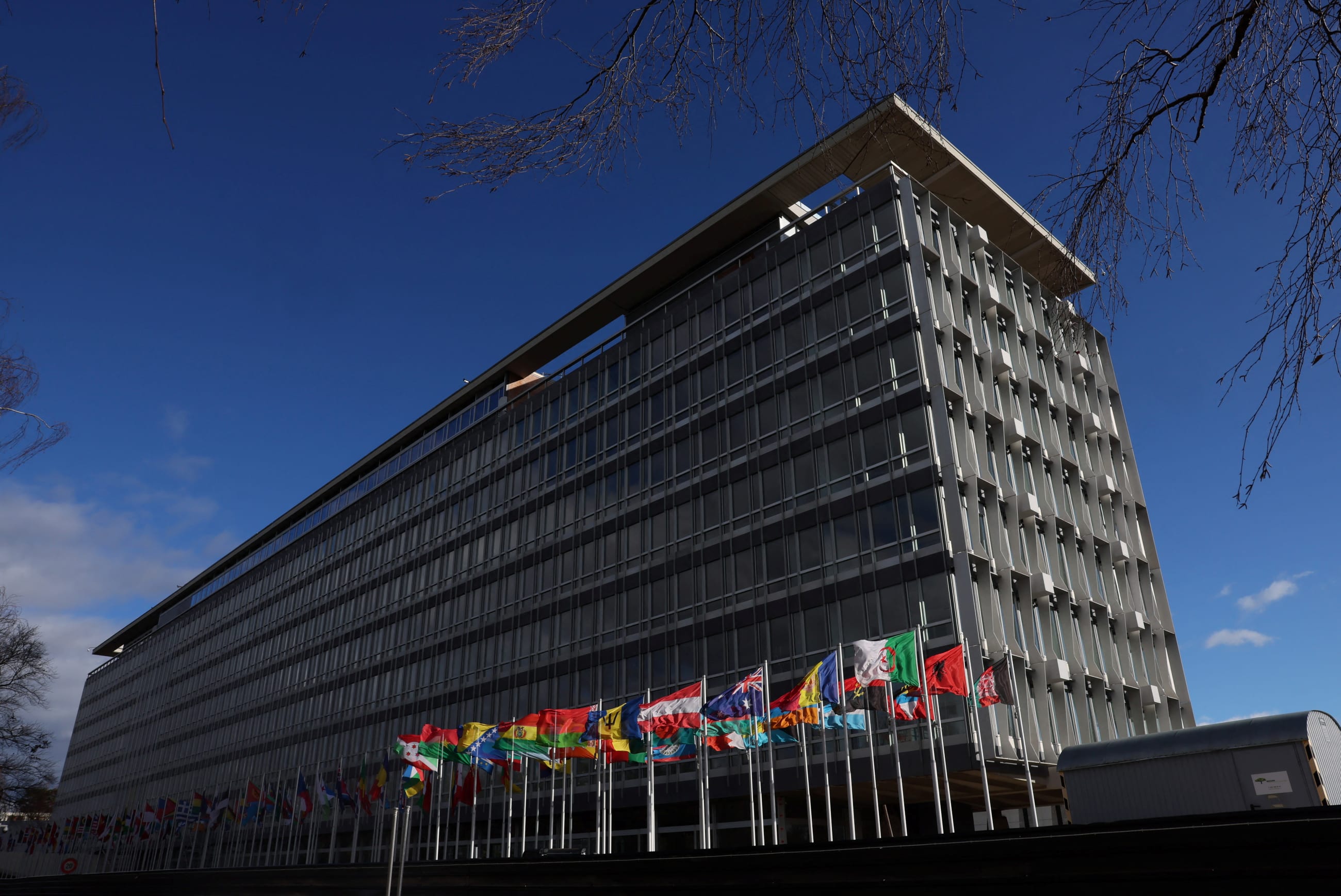 A view shows The World Health Organization headquarters, in Geneva, Switzerland, on January 28, 2025.