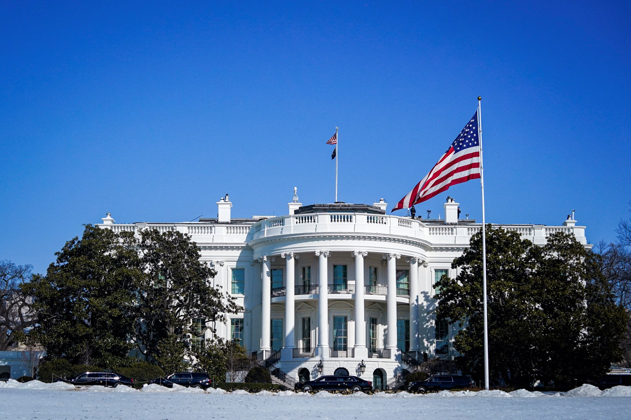 U.S. President Donald Trump's motorcade returns to the White House, in Washington, DC, on February 5, 2026.