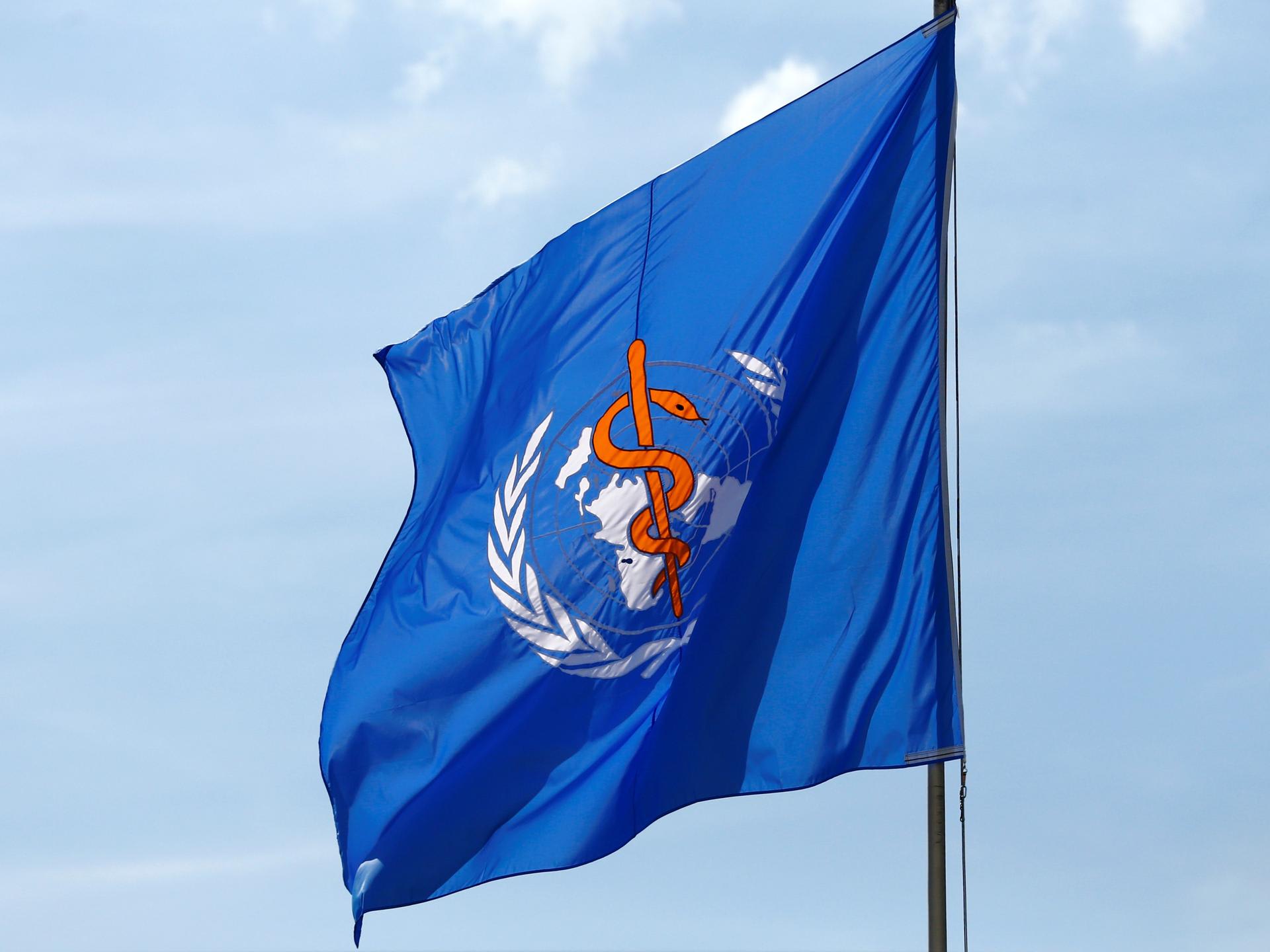A WHO flag is pictured during the seventieth World Health Assembly, at the United Nations, in Geneva, Switzerland, on May 23, 2017.