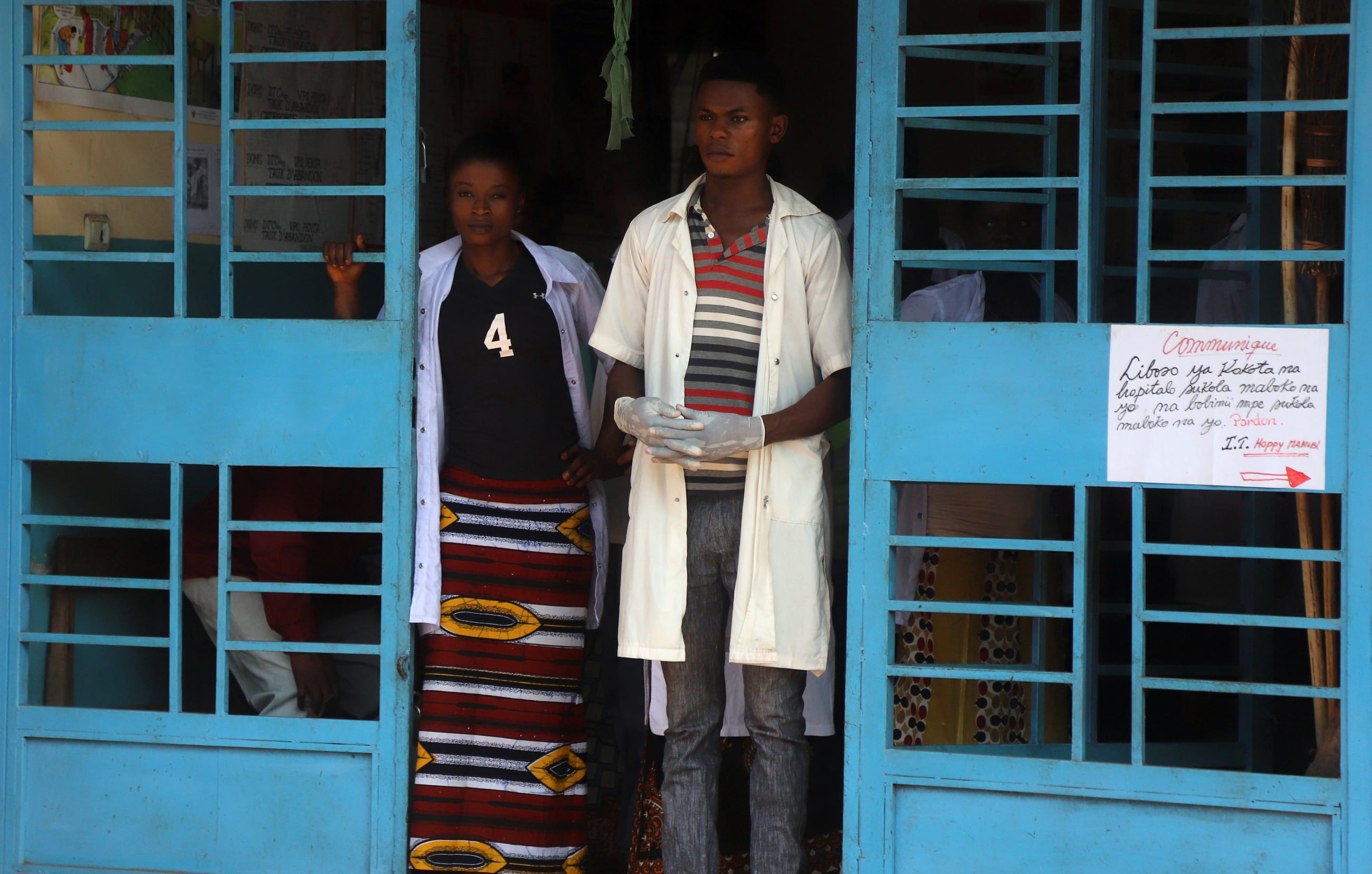 Medical workers are seen at Wangata's health center, during a vaccination campaign against the outbreak of Ebola, in Mbandaka, Democratic Republic of Congo, on May 23, 2018.