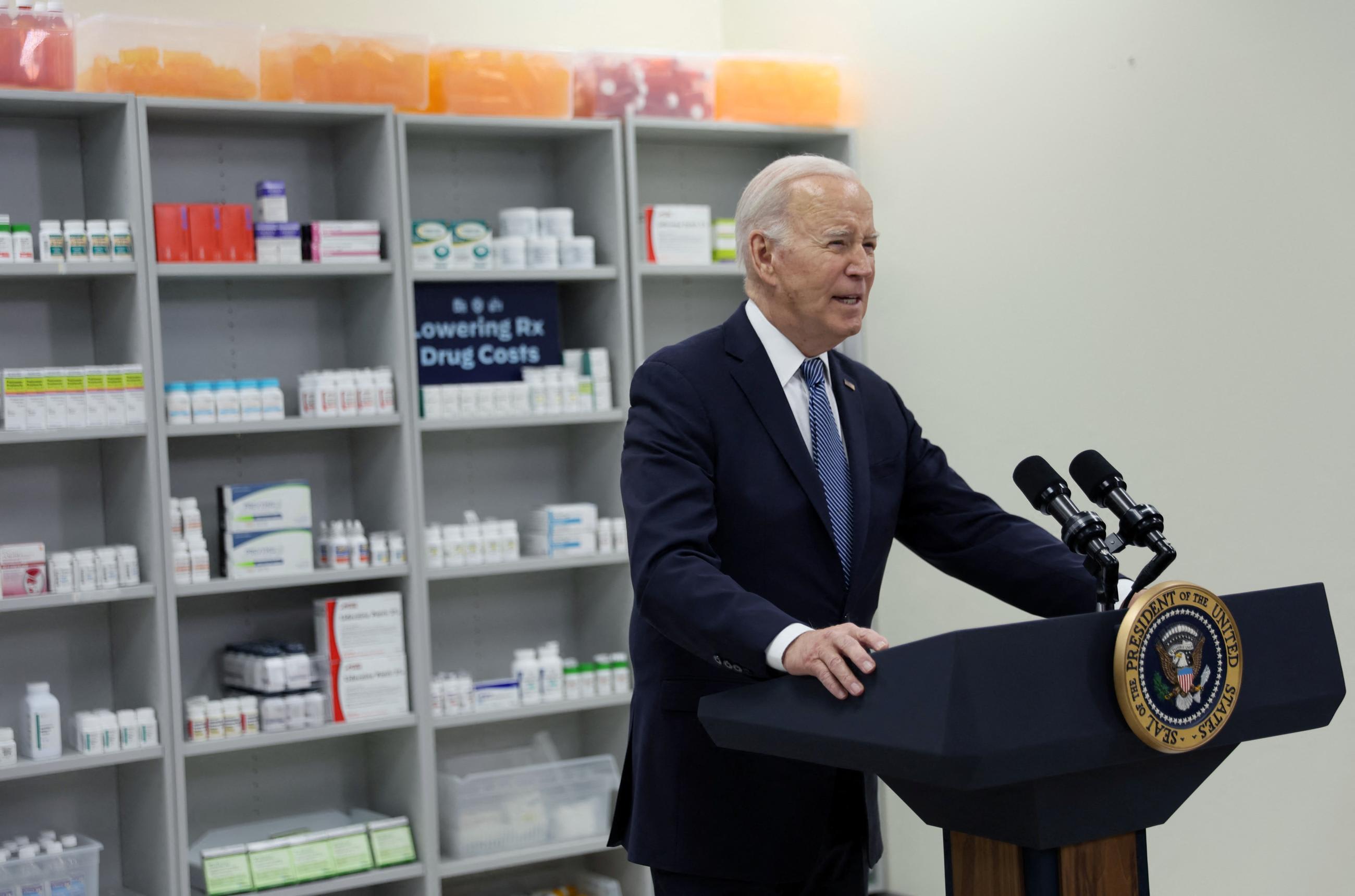 President Joe Biden delivers remarks about prescription drug costs during a visit to the National Institutes of Health.