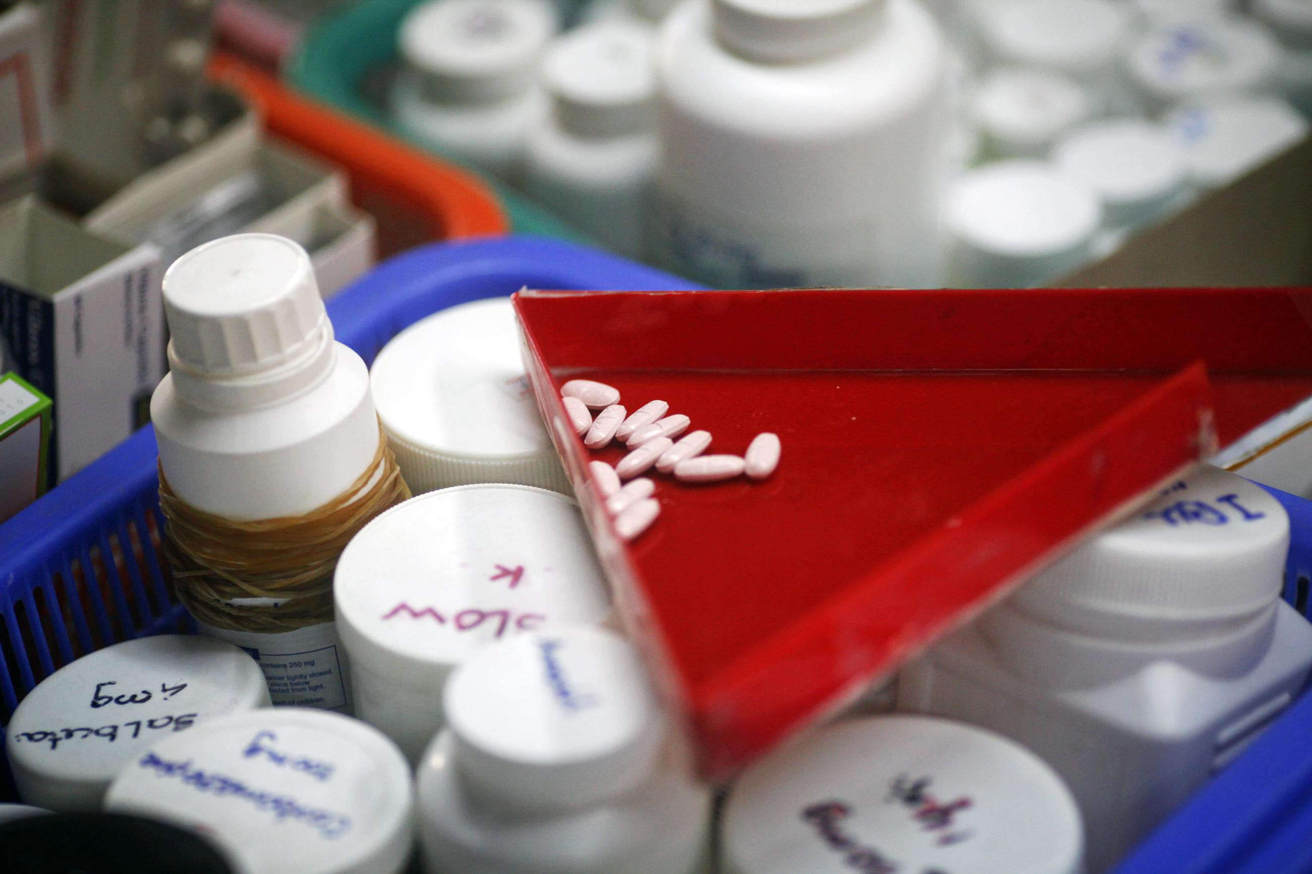Medicines for HIV-positive patients are seen at a Medecins Sans Frontieres-Holland's clinic, in Yangon, Myanmar on February 21, 2012.