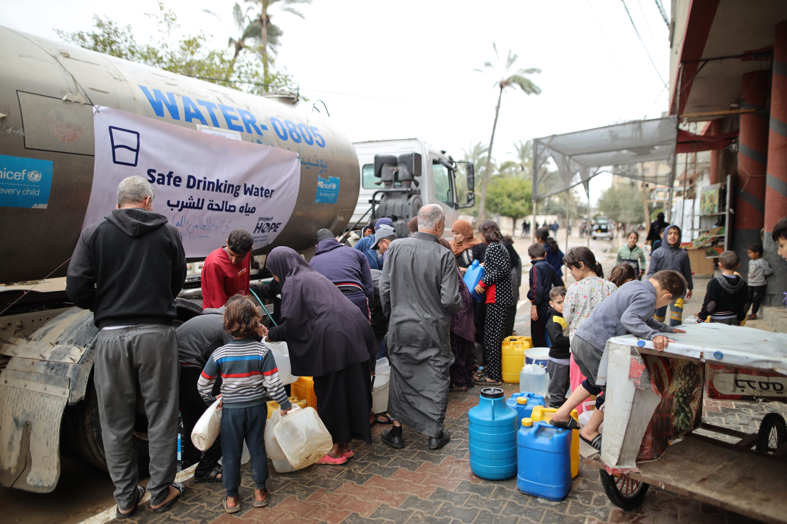 Project HOPE delivers water, at Tawba Camp, on March 22, 2025.