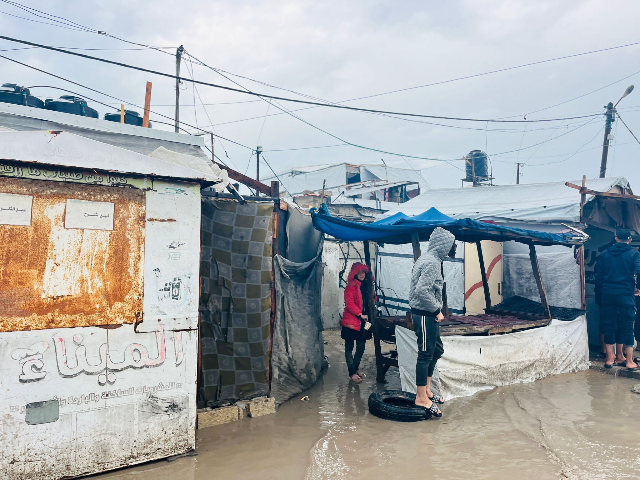Photo of shelter conditions and recent flooding, in Gaza, on December 2025.