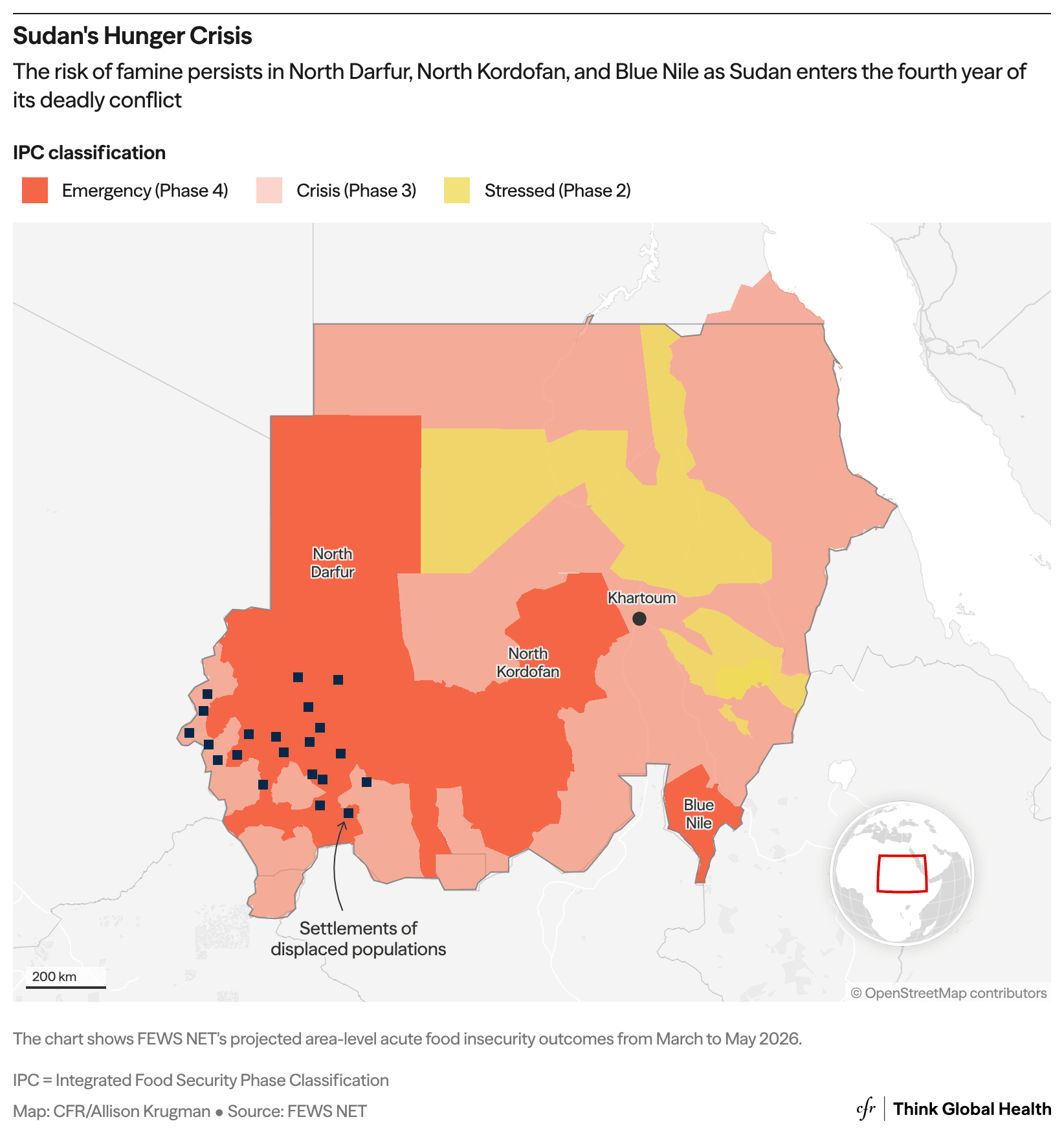 A map showing the phases of Sudan's famine